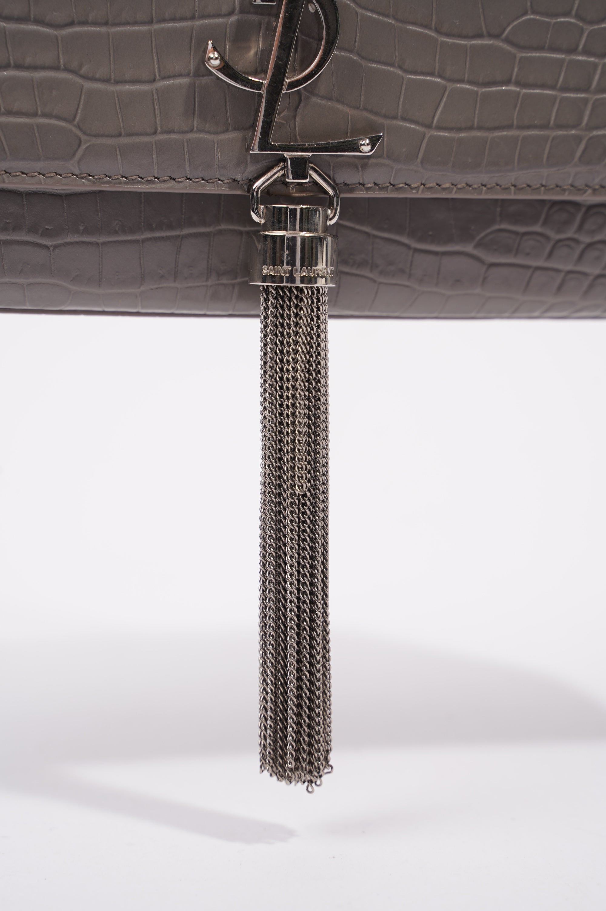 Saint Laurent Kate Tassle Bag Grey / Croc Medium