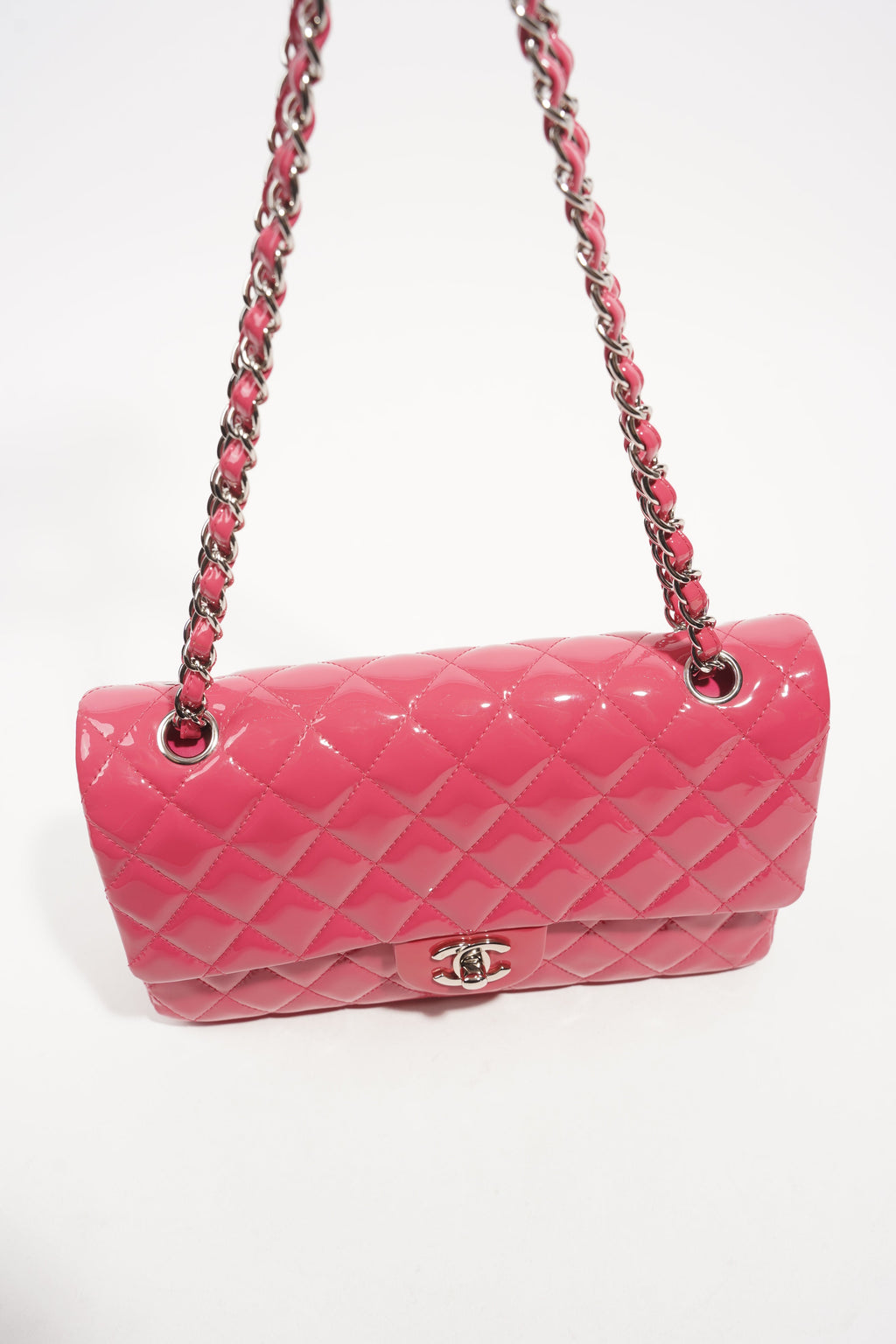 Chanel Womens Classic Flap Patent Pink Medium