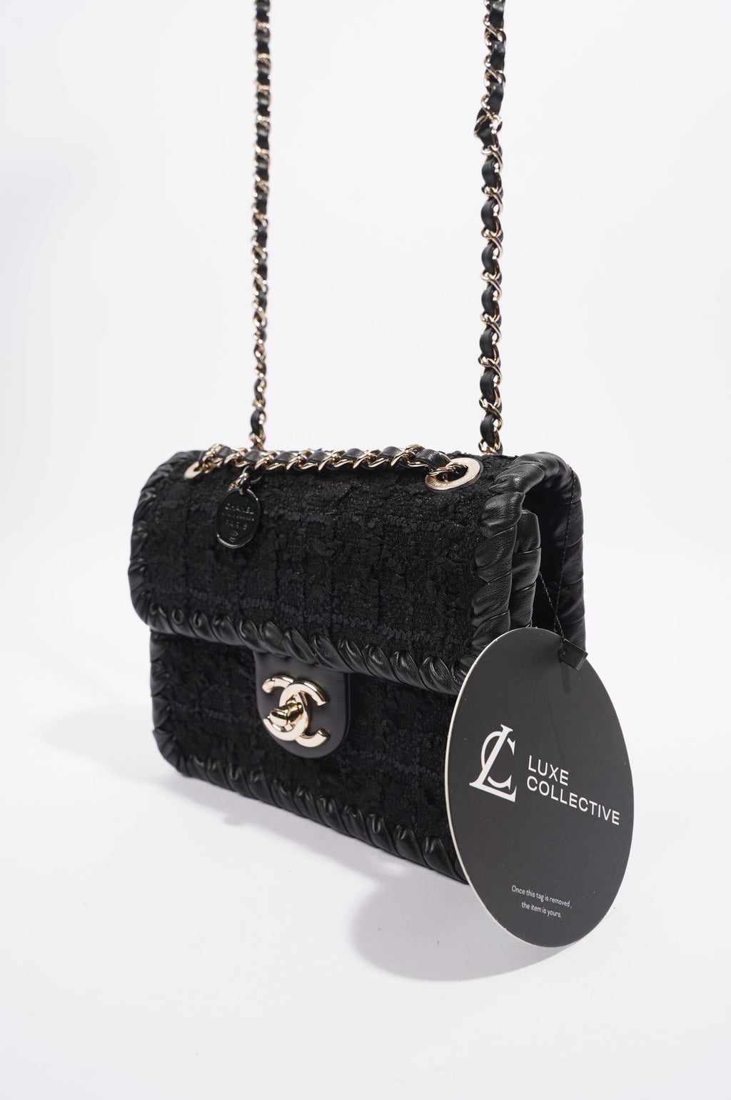 Chanel Womens Flap Bag Black Tweed Mini