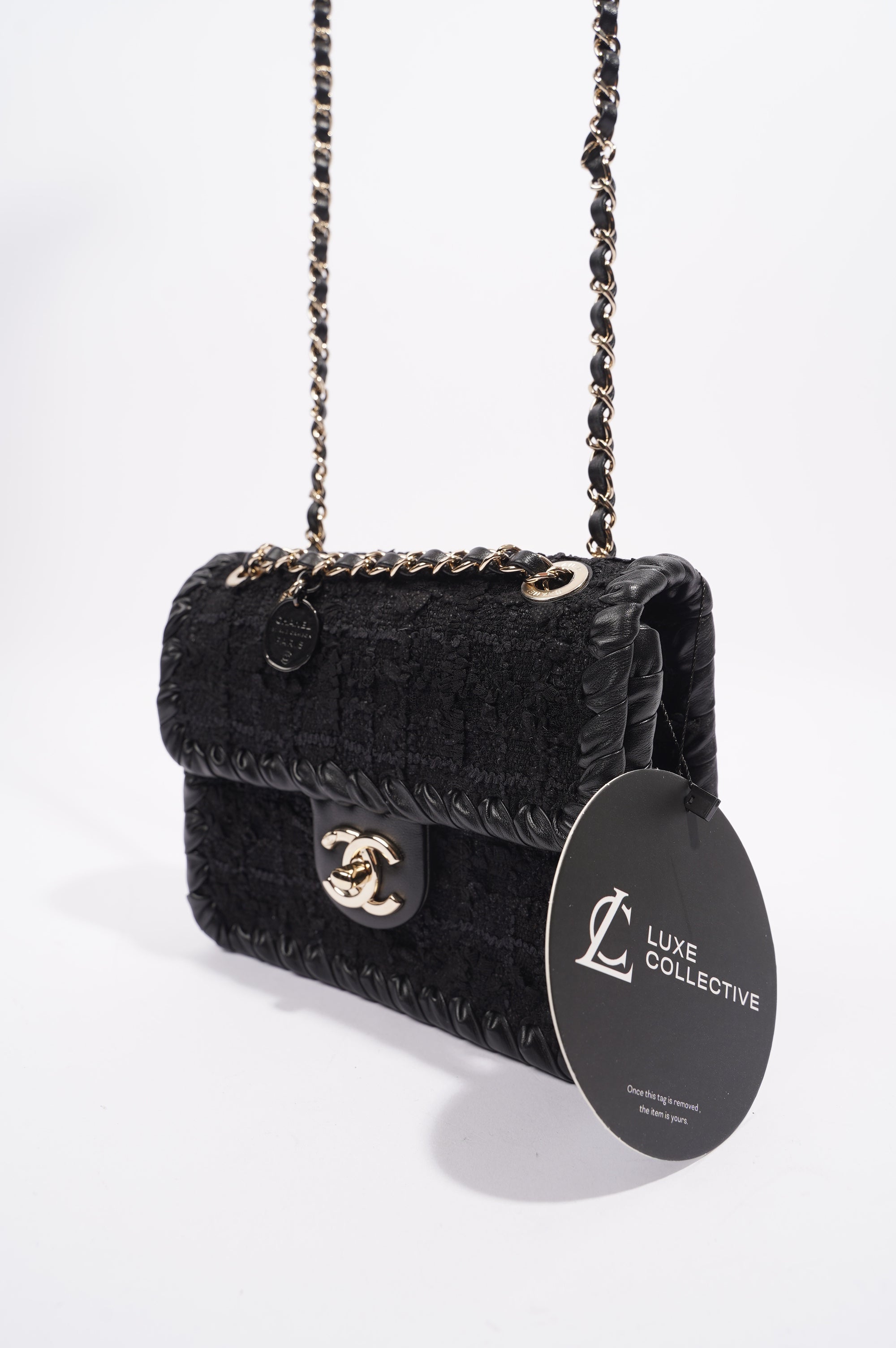 Chanel Womens Flap Bag Black Tweed Mini