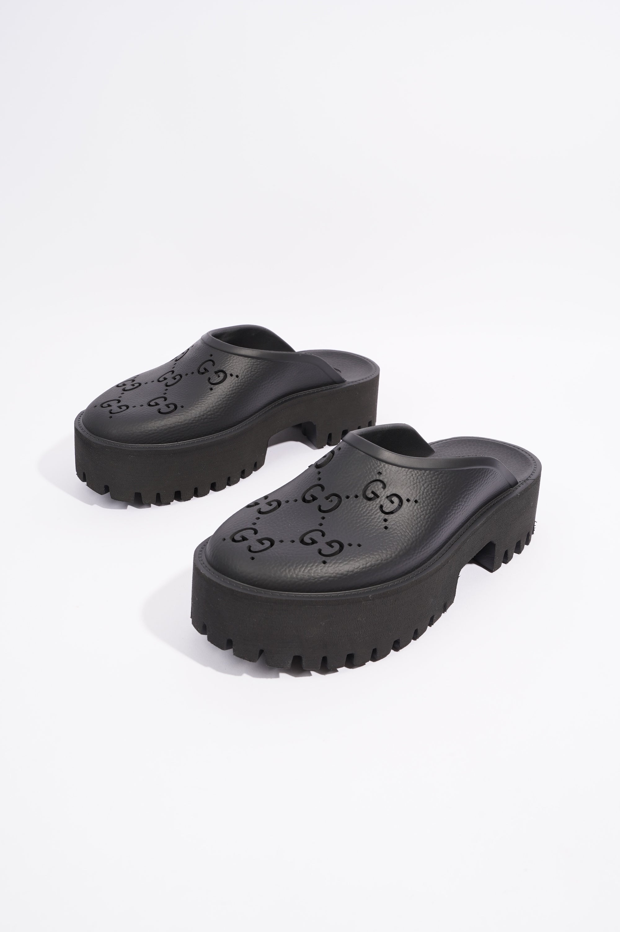 Gucci Womens Platform Perforated G Sandal Black EU 40 / UK 7