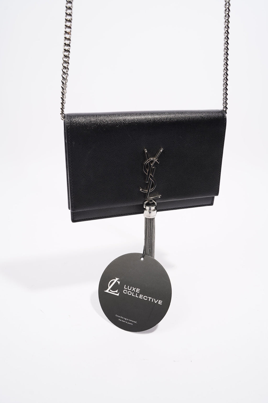 Saint Laurent Womens Kate Tassel Chain Wallet Black Leather Small