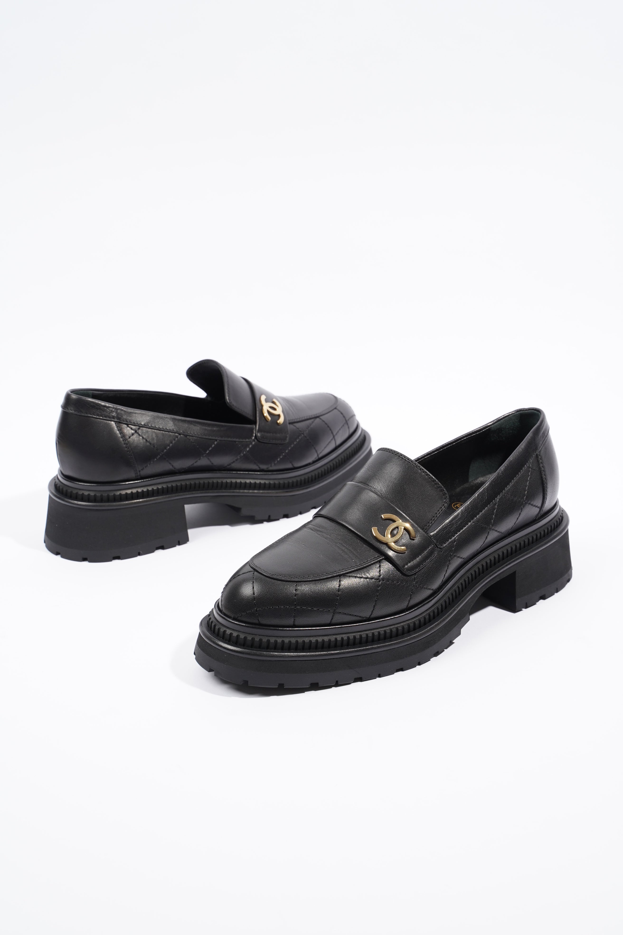 Chanel Womens Moccasins Black Leather EU 39 / UK 6
