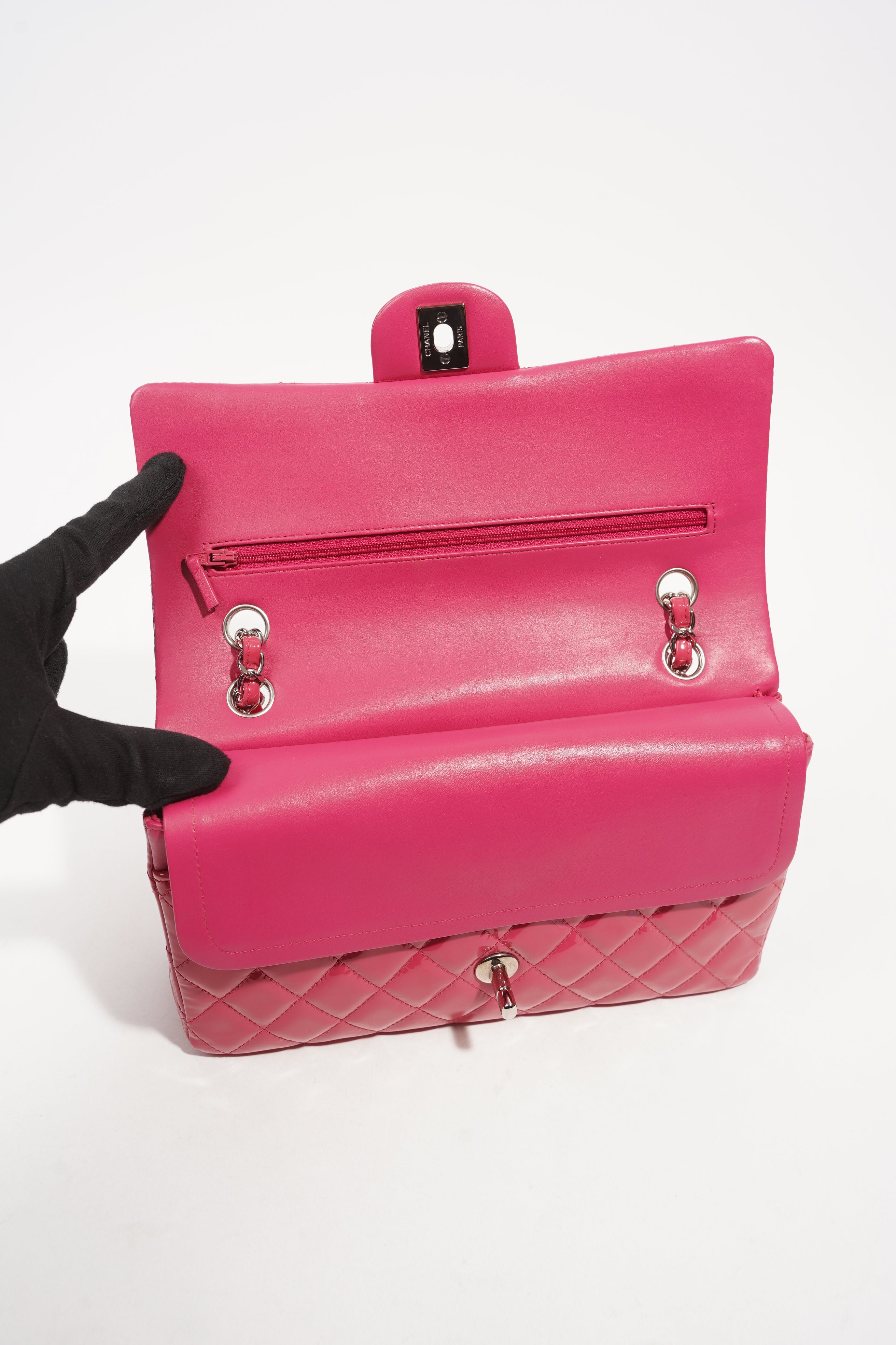 Chanel Womens Classic Flap Patent Pink Medium