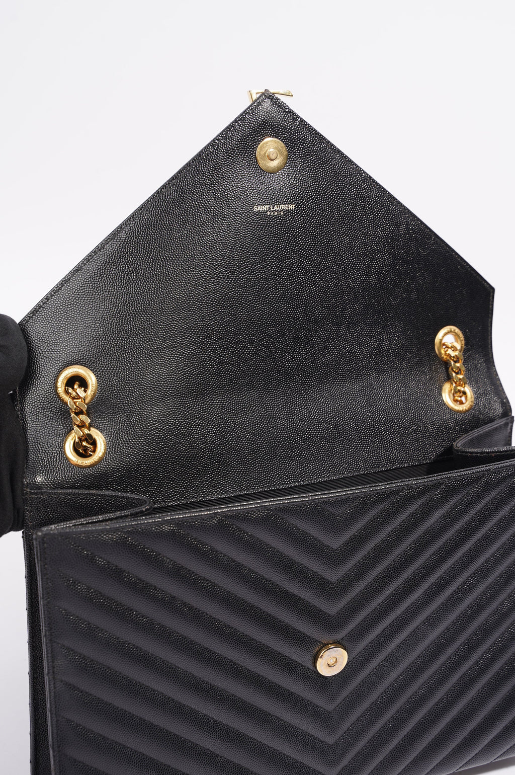 SAINT LAURENT WOMENS ENVELOPE BAG BLACK LEATHER LARGE
