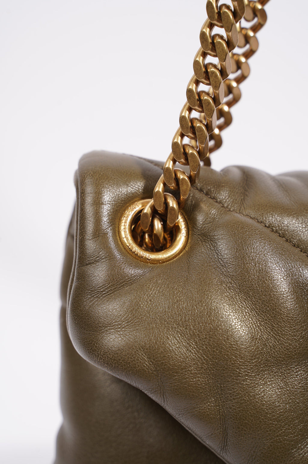 Saint Laurent Womens Lou Lou Puffer Bag Khaki Leather Medium