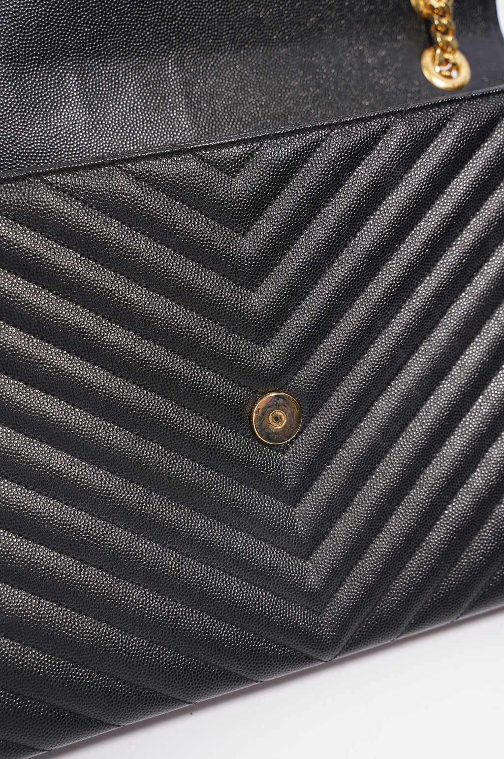 SAINT LAURENT WOMENS ENVELOPE BAG BLACK LEATHER LARGE