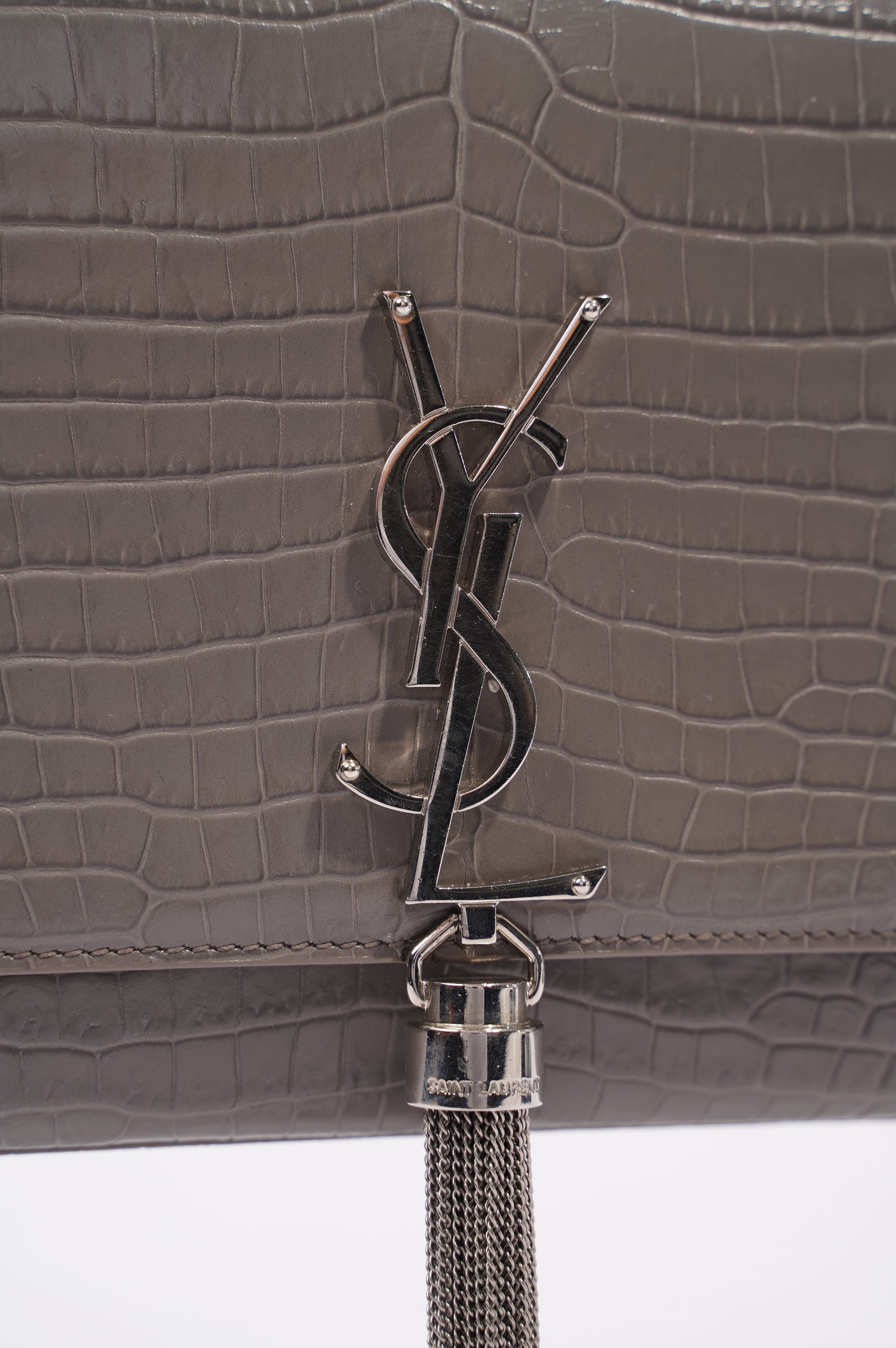 Saint Laurent Kate Tassle Bag Grey / Croc Medium