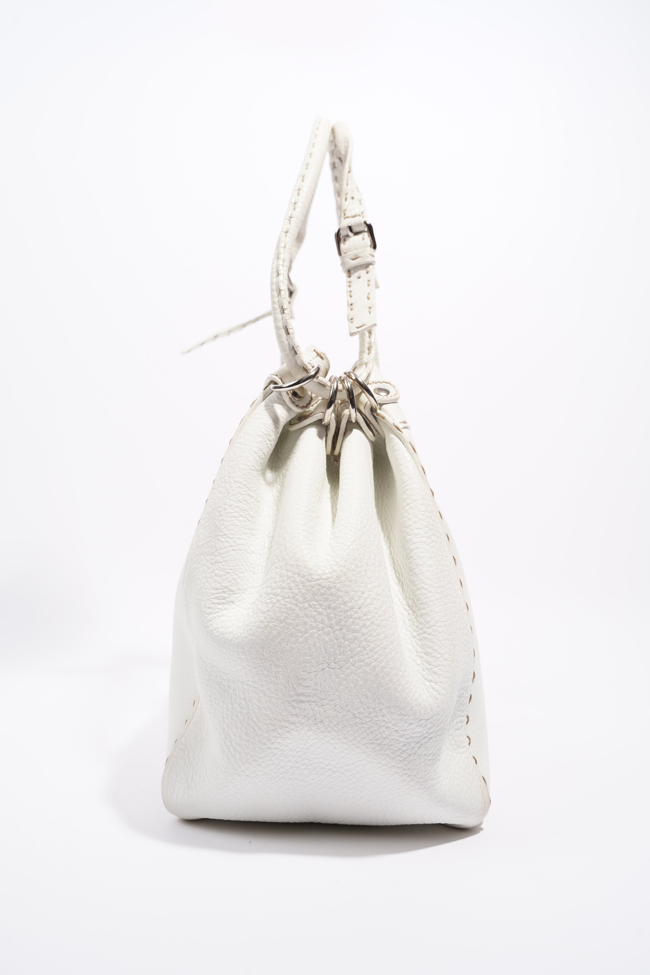 Fendi Womens Selleria Bucket Bag White