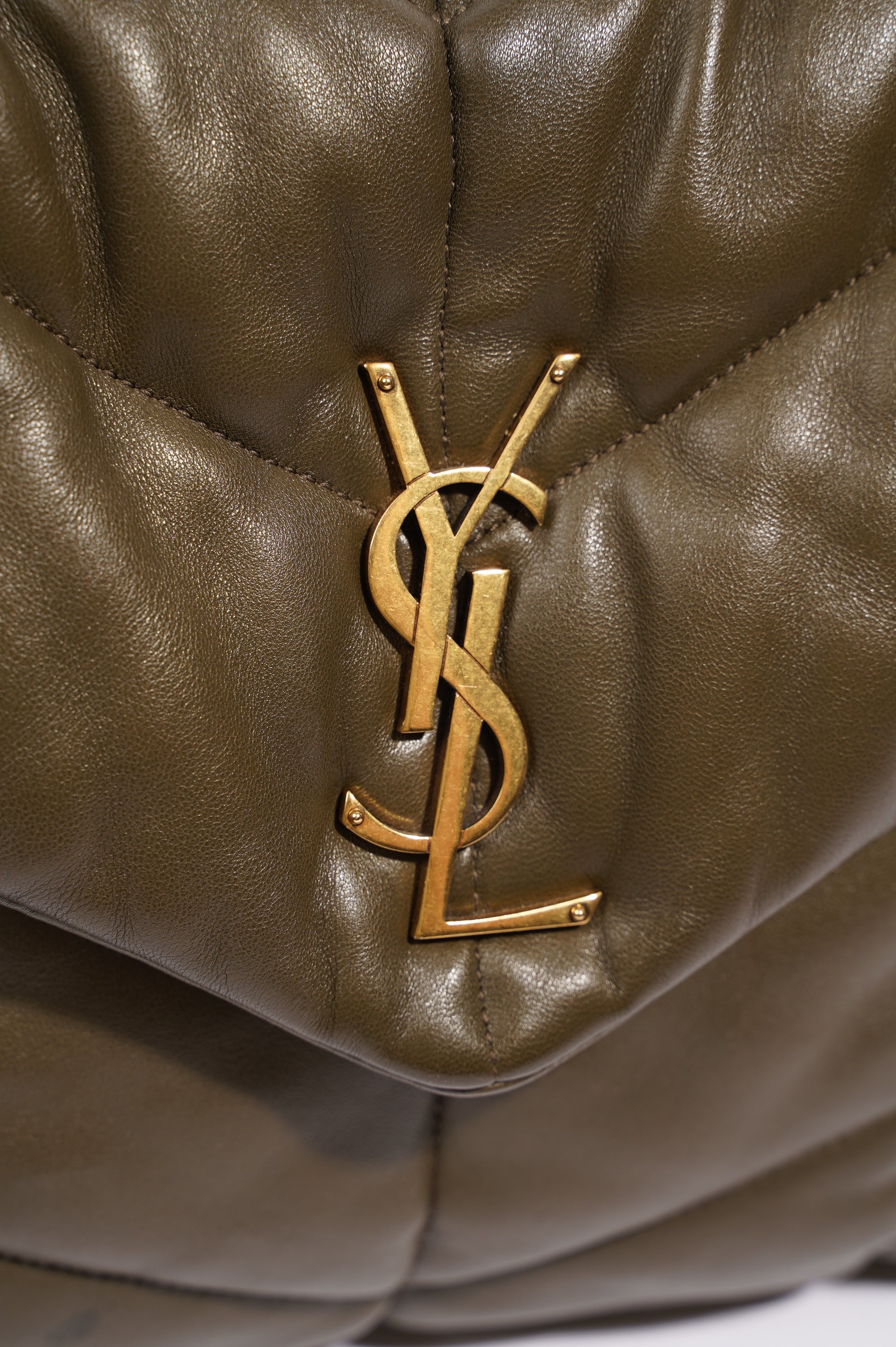 Saint Laurent Womens Lou Lou Puffer Bag Khaki Leather Medium