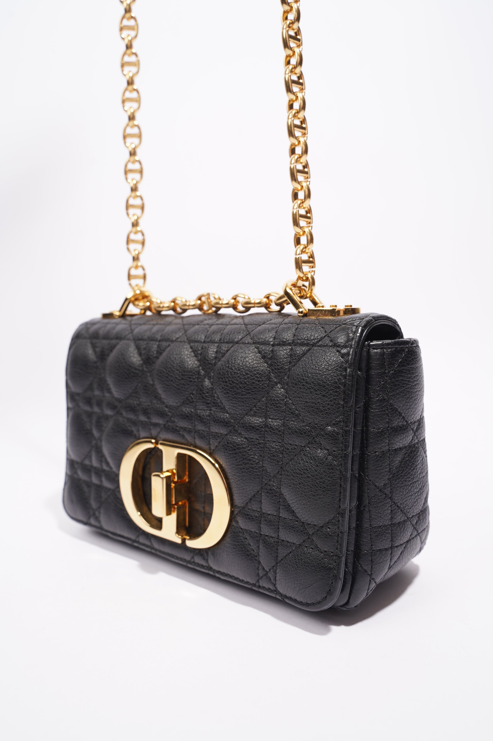 Christian Dior Womens Dior Caro Bag Black Leather Small
