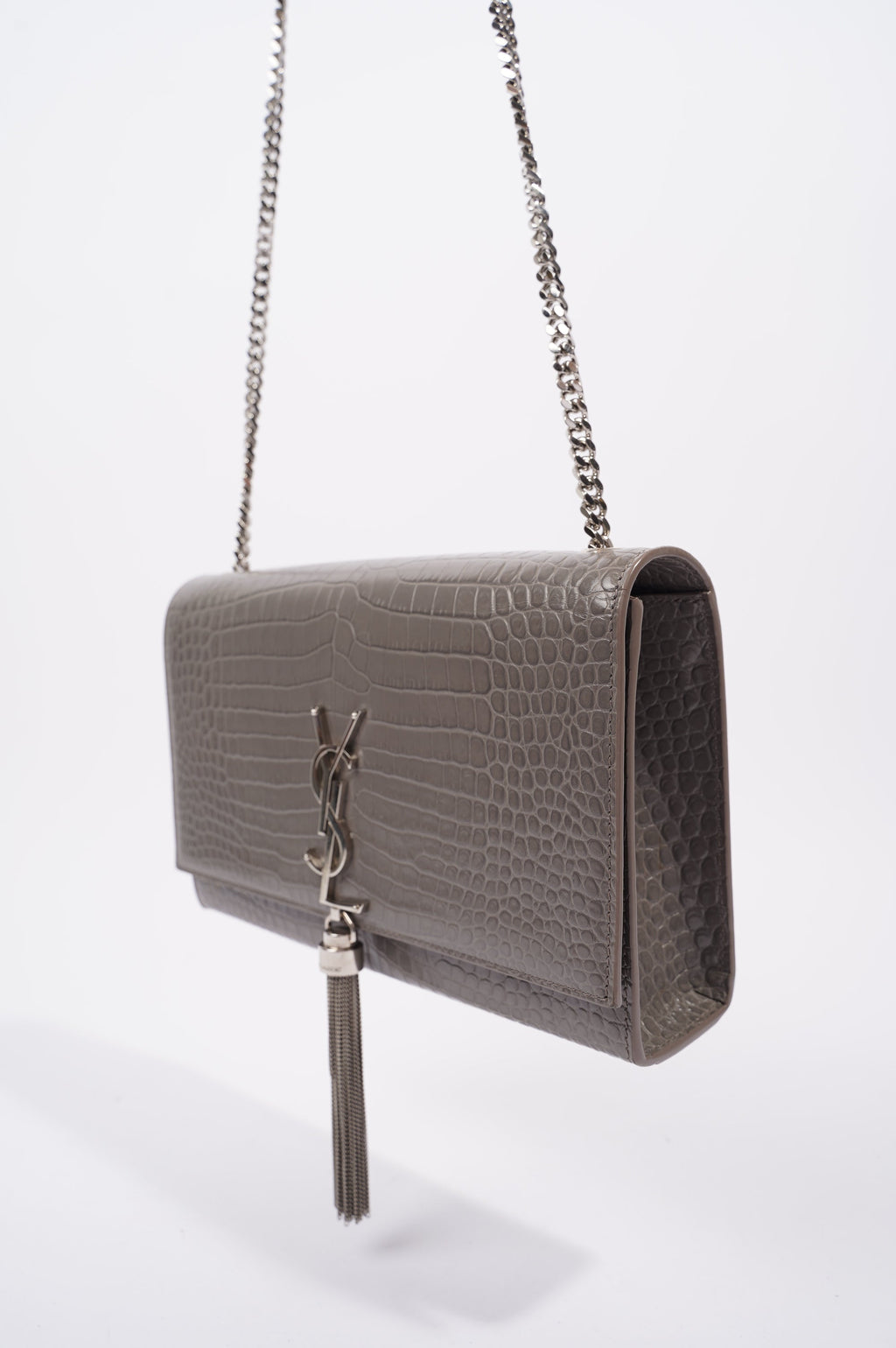 Saint Laurent Kate Tassle Bag Grey / Croc Medium