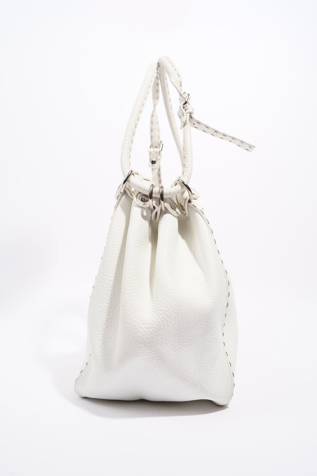 Fendi Womens Selleria Bucket Bag White