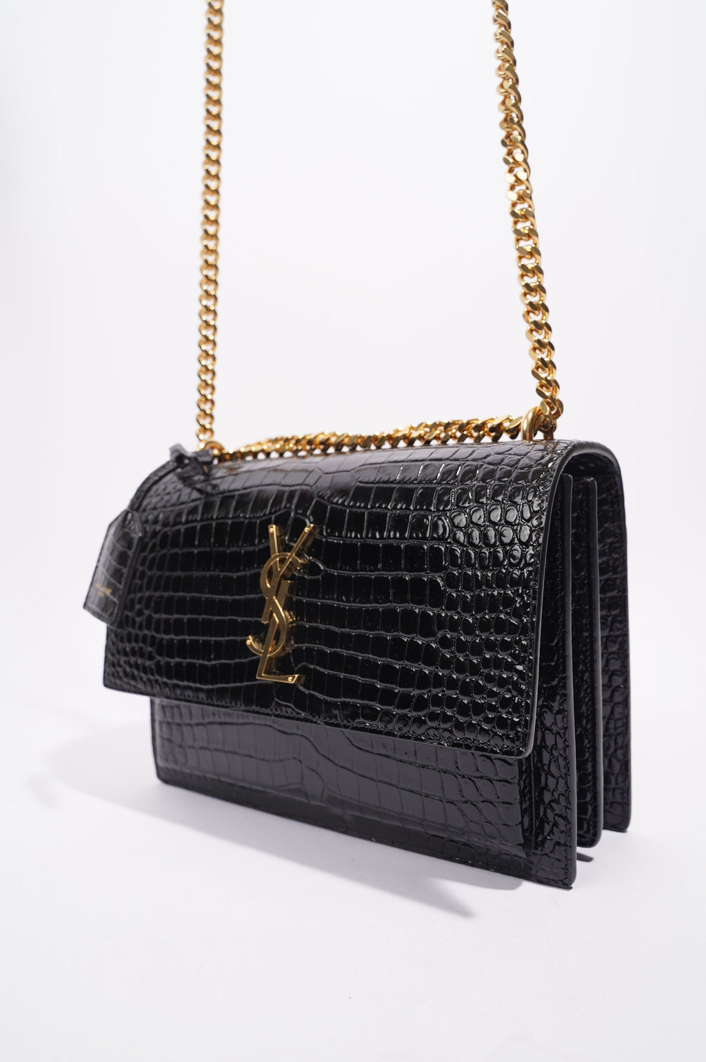 Saint Laurent Womens Sunset Black Leather Medium