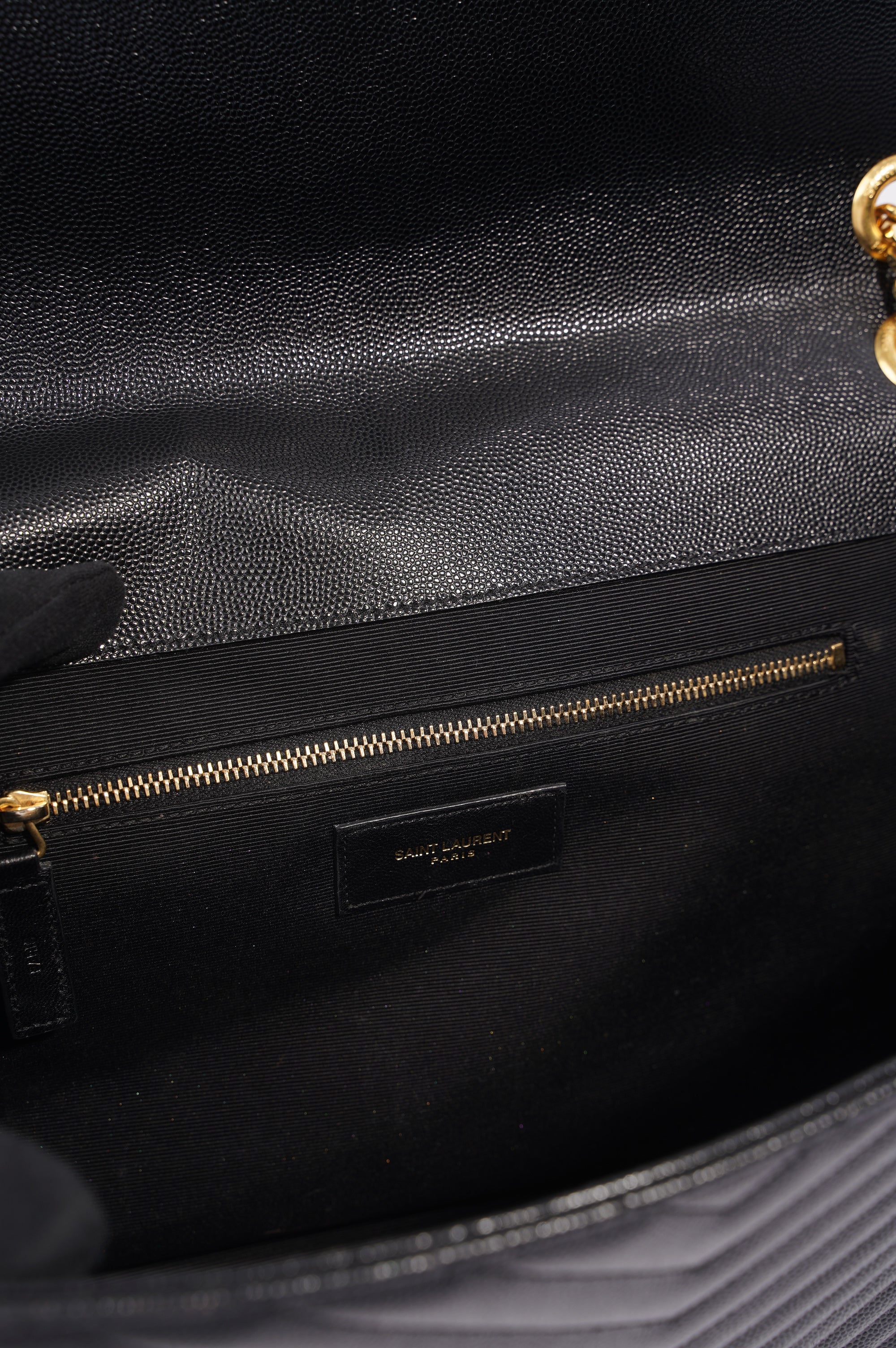 SAINT LAURENT WOMENS ENVELOPE BAG BLACK LEATHER LARGE