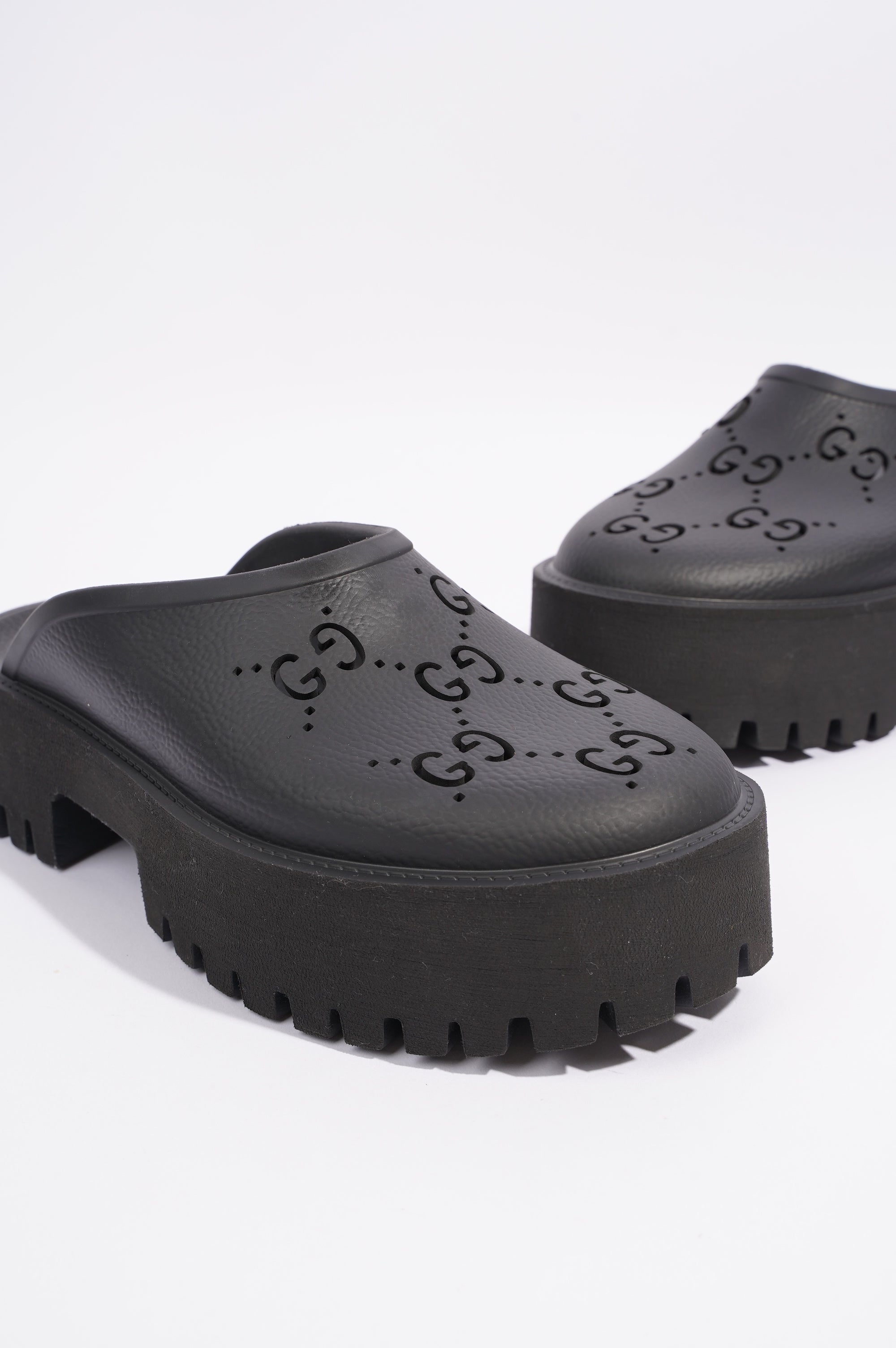 Gucci Womens Platform Perforated G Sandal Black EU 40 / UK 7