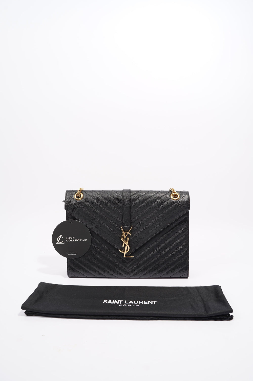 SAINT LAURENT WOMENS ENVELOPE BAG BLACK LEATHER LARGE