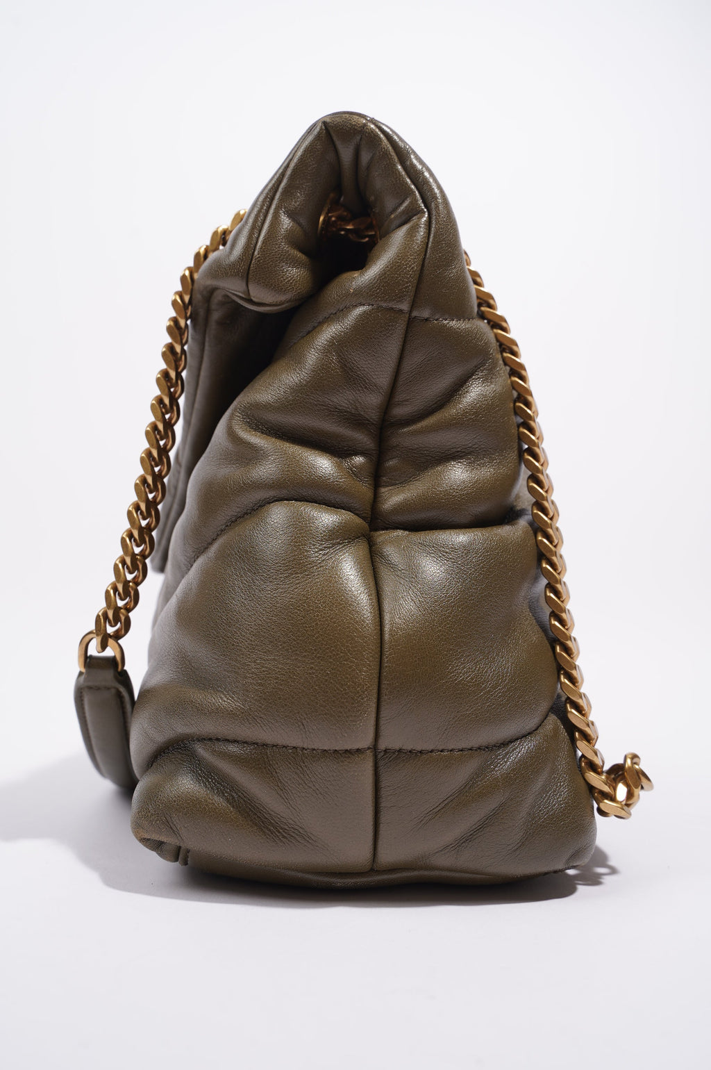 Saint Laurent Womens Lou Lou Puffer Bag Khaki Leather Medium