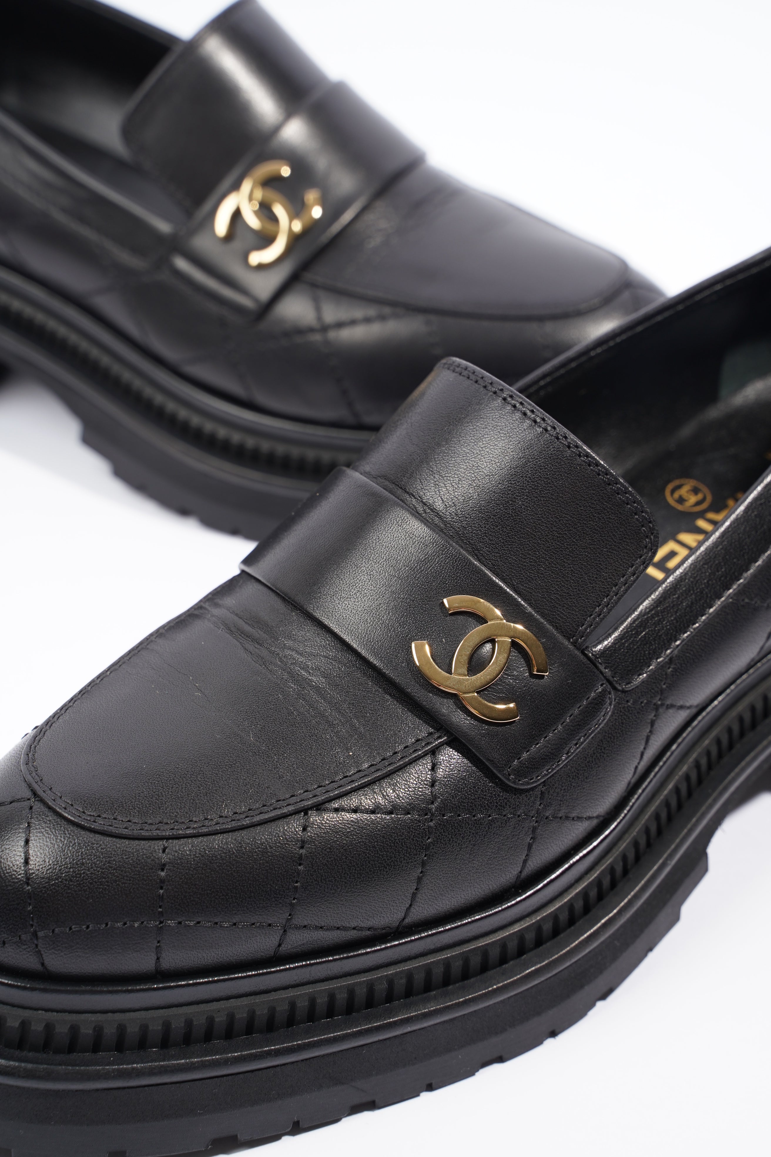 Chanel Womens Moccasins Black Leather EU 39 / UK 6