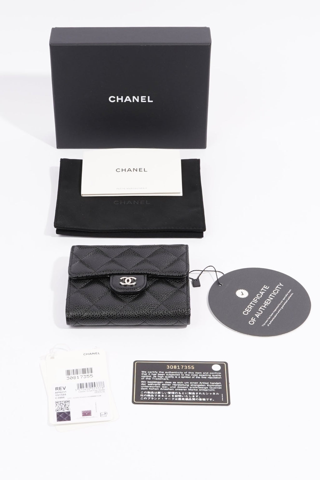 Chanel Womens Classic Flap Wallet Black Caviar Leather Small