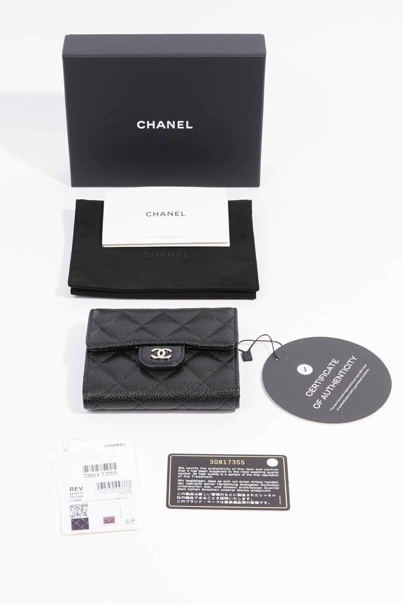 Chanel Womens Classic Flap Wallet Black Caviar Leather Small