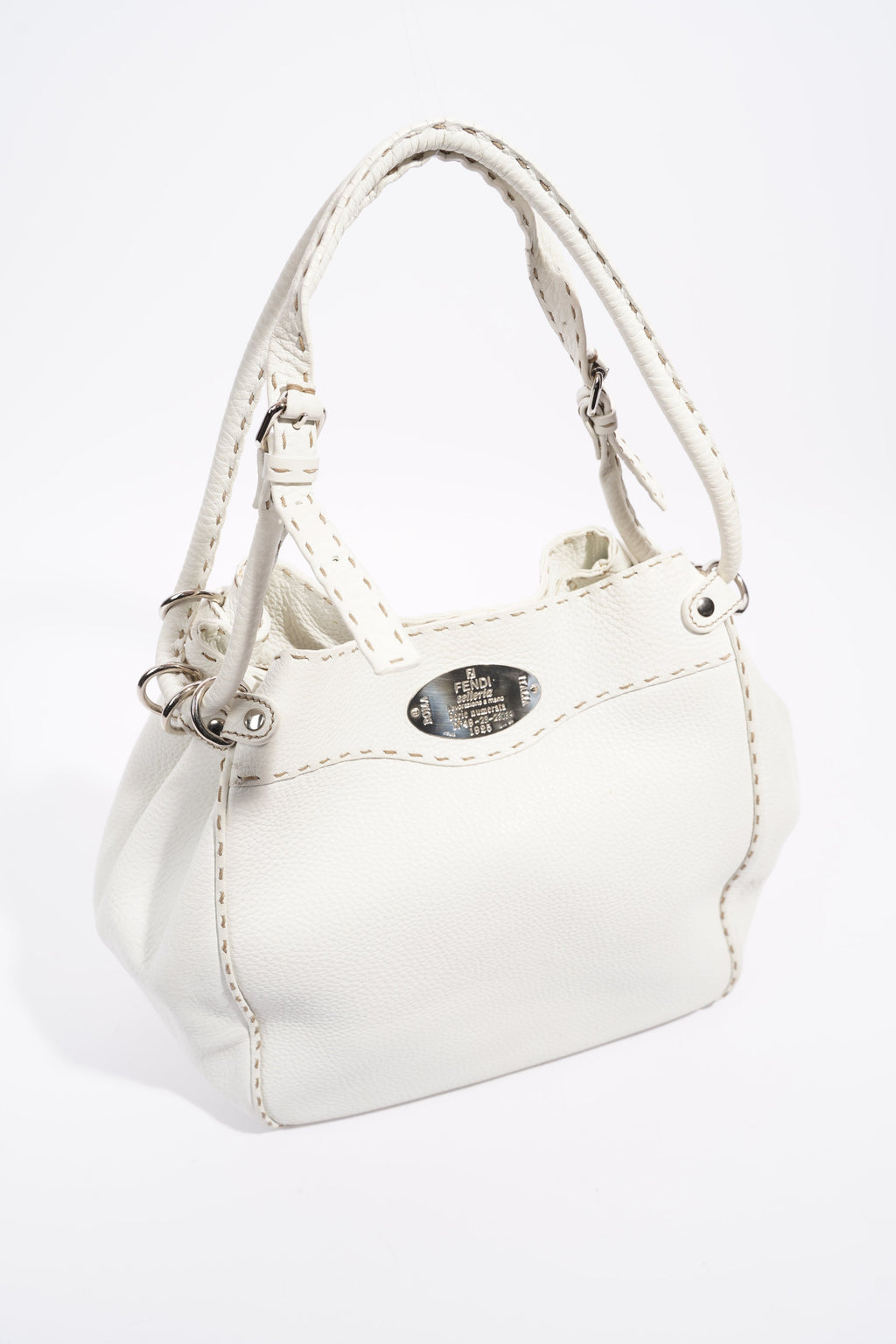 Fendi Womens Selleria Bucket Bag White