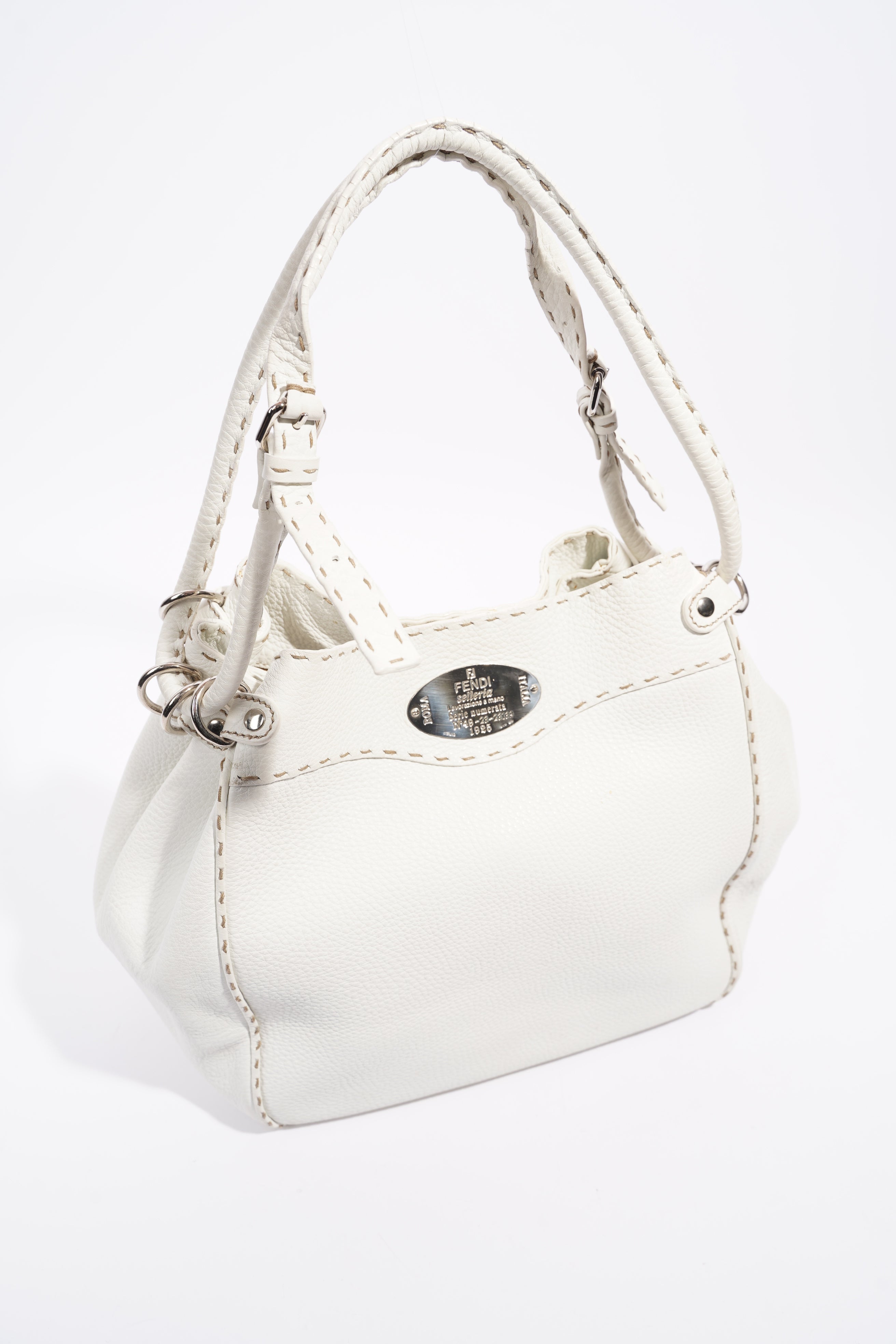 Fendi Womens Selleria Bucket Bag White