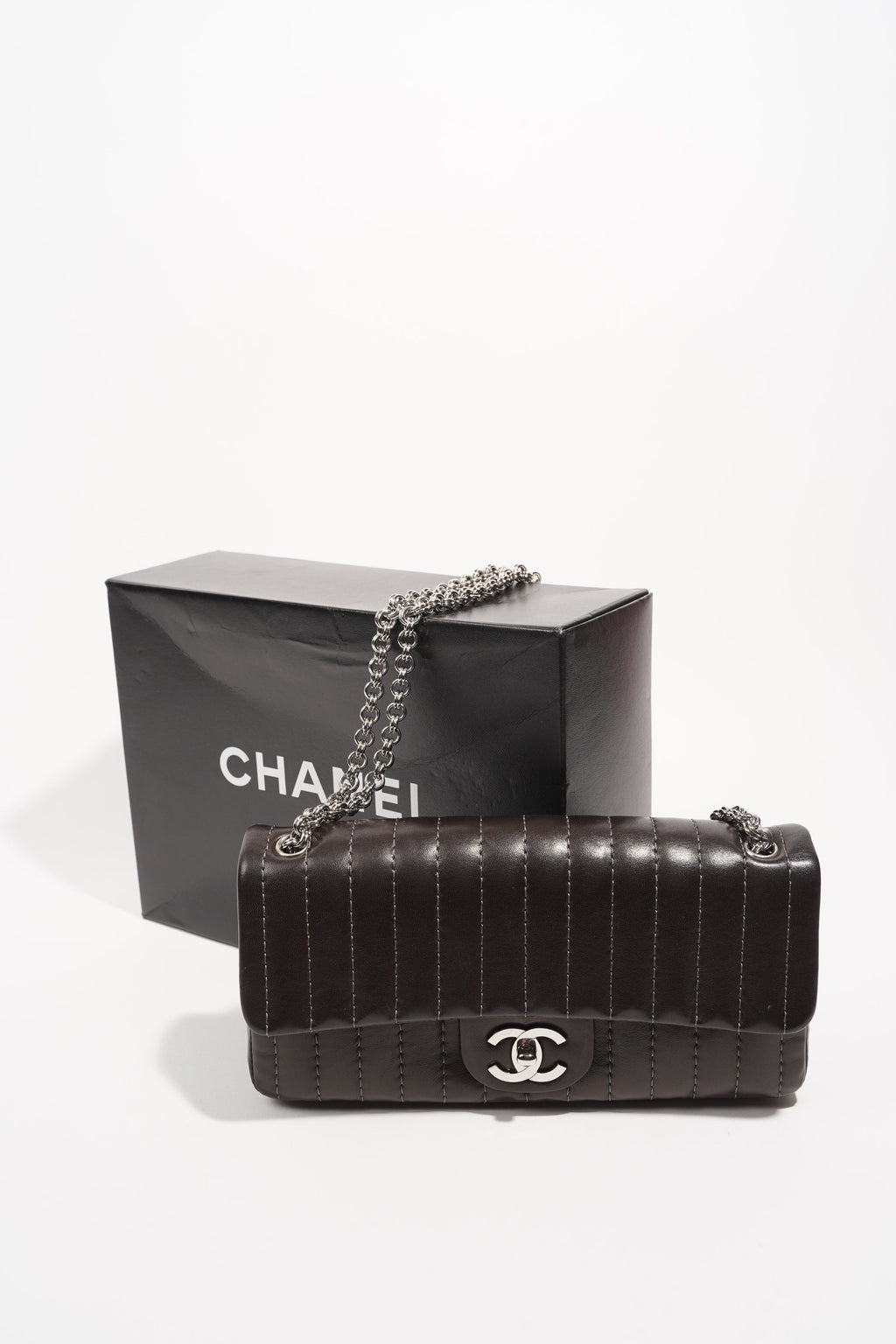 Chanel Womens Mademoiselle East West Bag Dark Brown