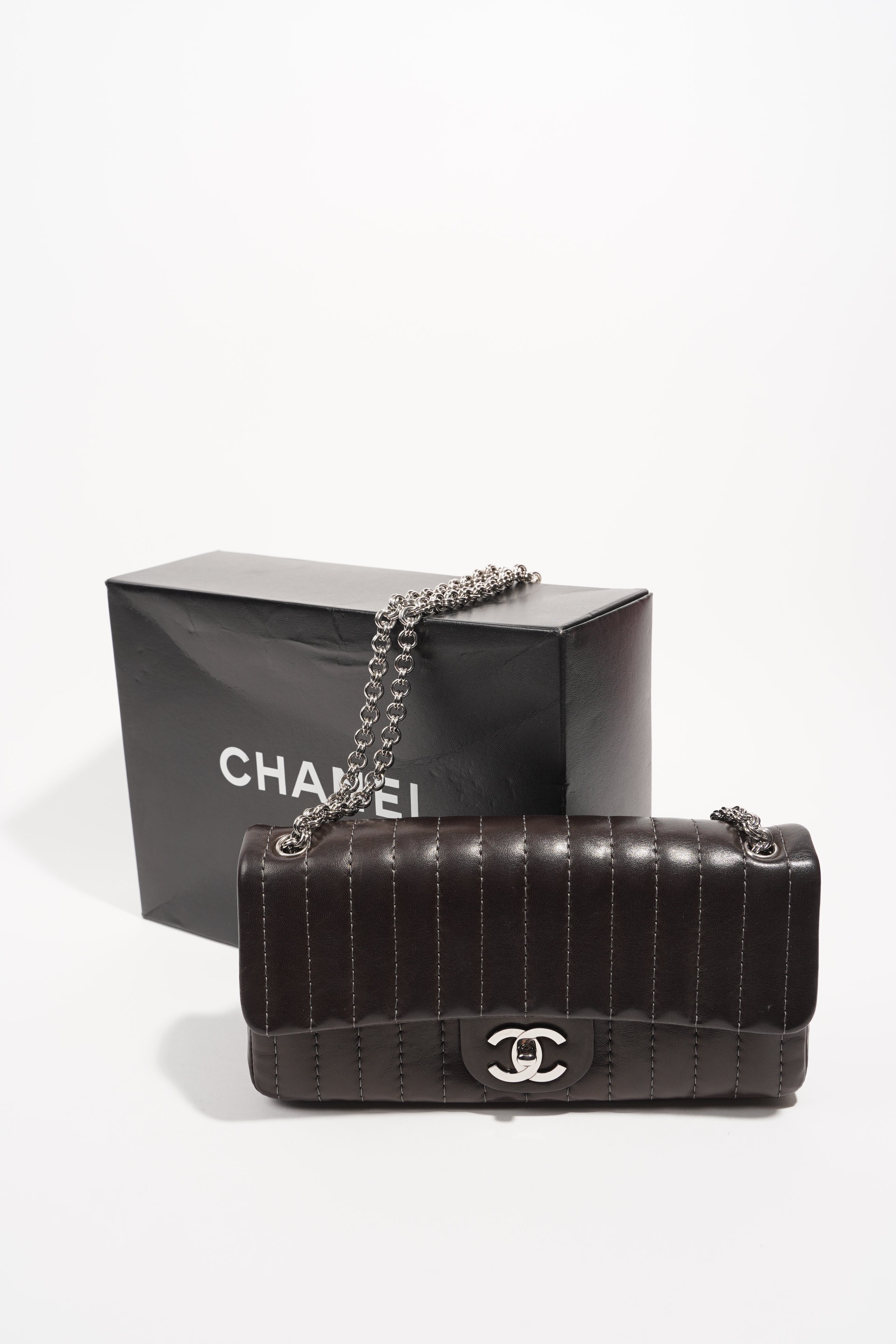 Chanel Womens Mademoiselle East West Bag Dark Brown