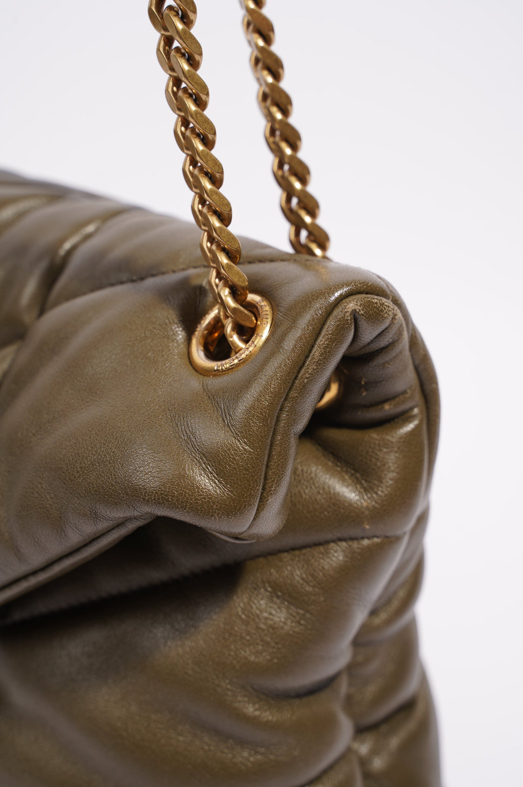 Saint Laurent Womens Lou Lou Puffer Bag Khaki Leather Medium