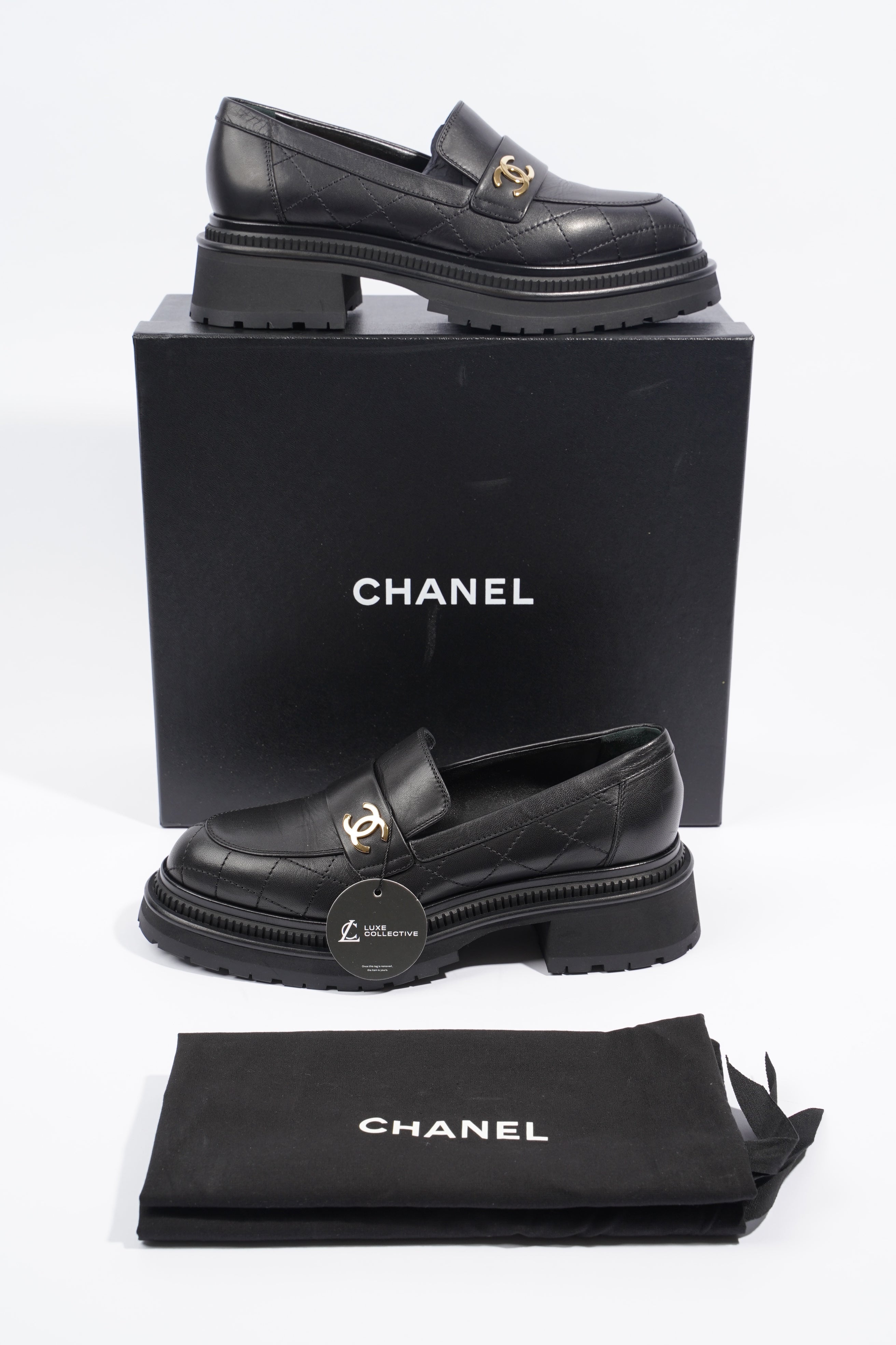 Chanel Womens Moccasins Black Leather EU 39 / UK 6