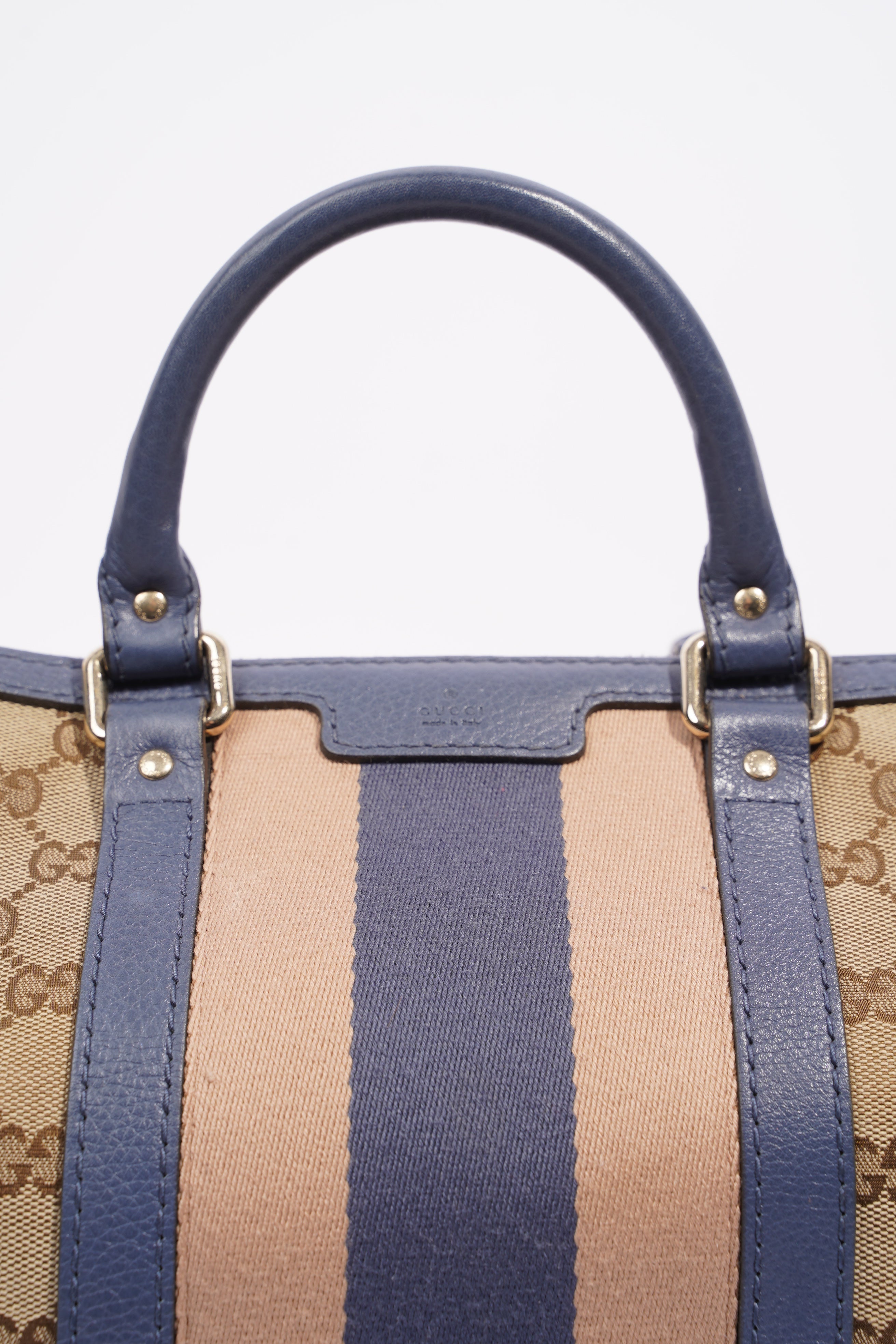 Gucci Womens Vintage Web Boston Bag Beige Blue Nude Medium