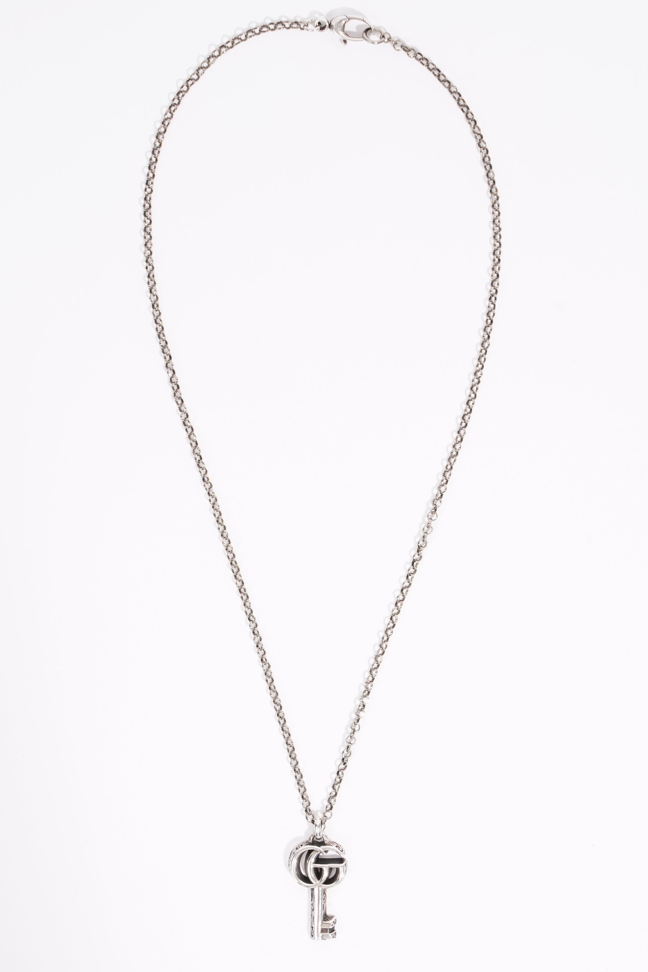 Gucci Womens Marmont GG Key Necklace Sterling Silver
