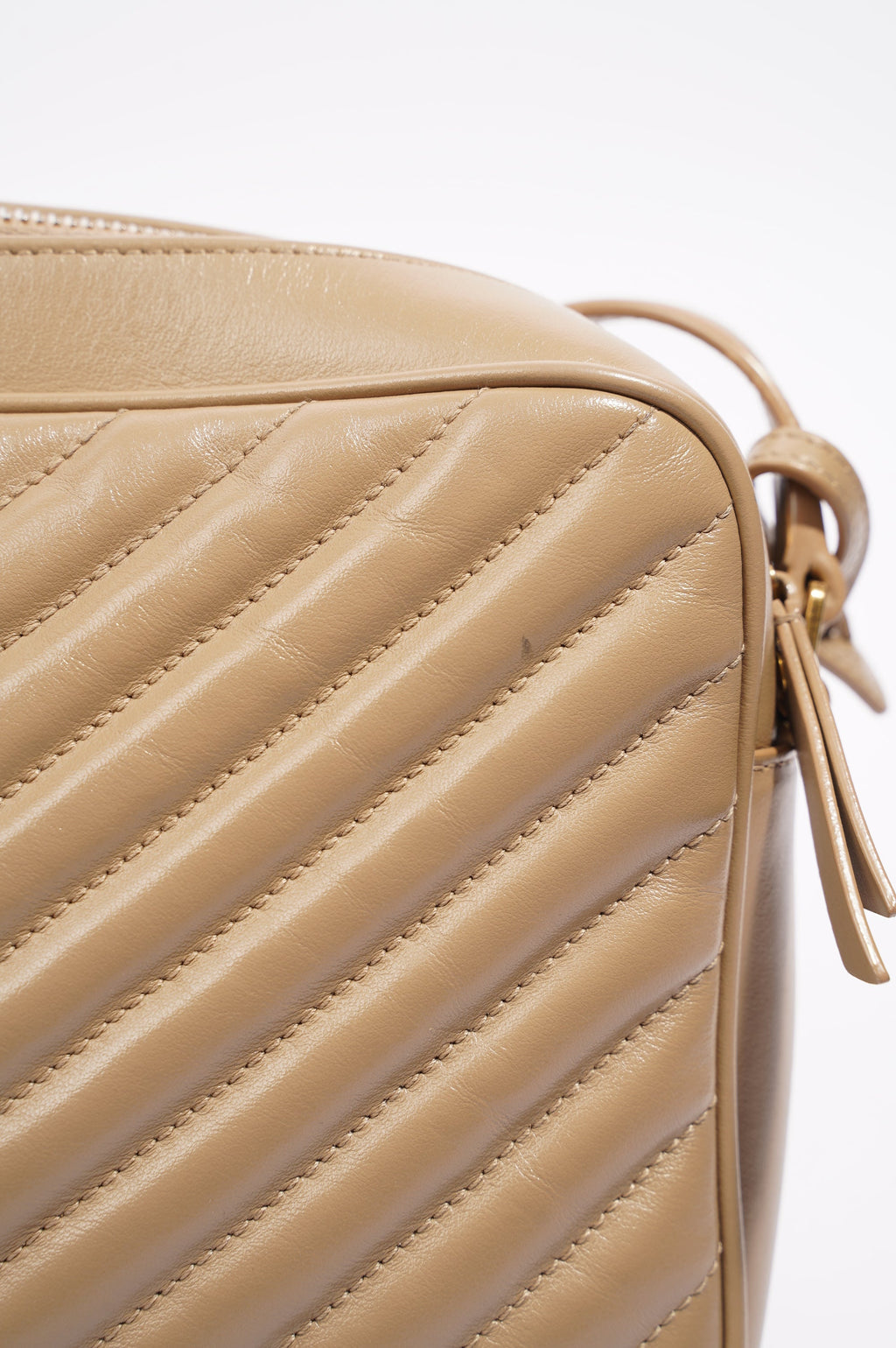 Saint Laurent Womens Camera Bag Beige Leather