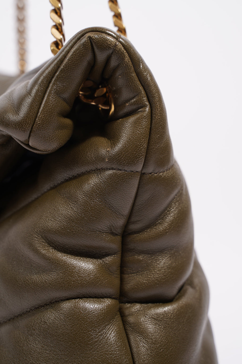 Saint Laurent Womens Lou Lou Puffer Bag Khaki Leather Medium