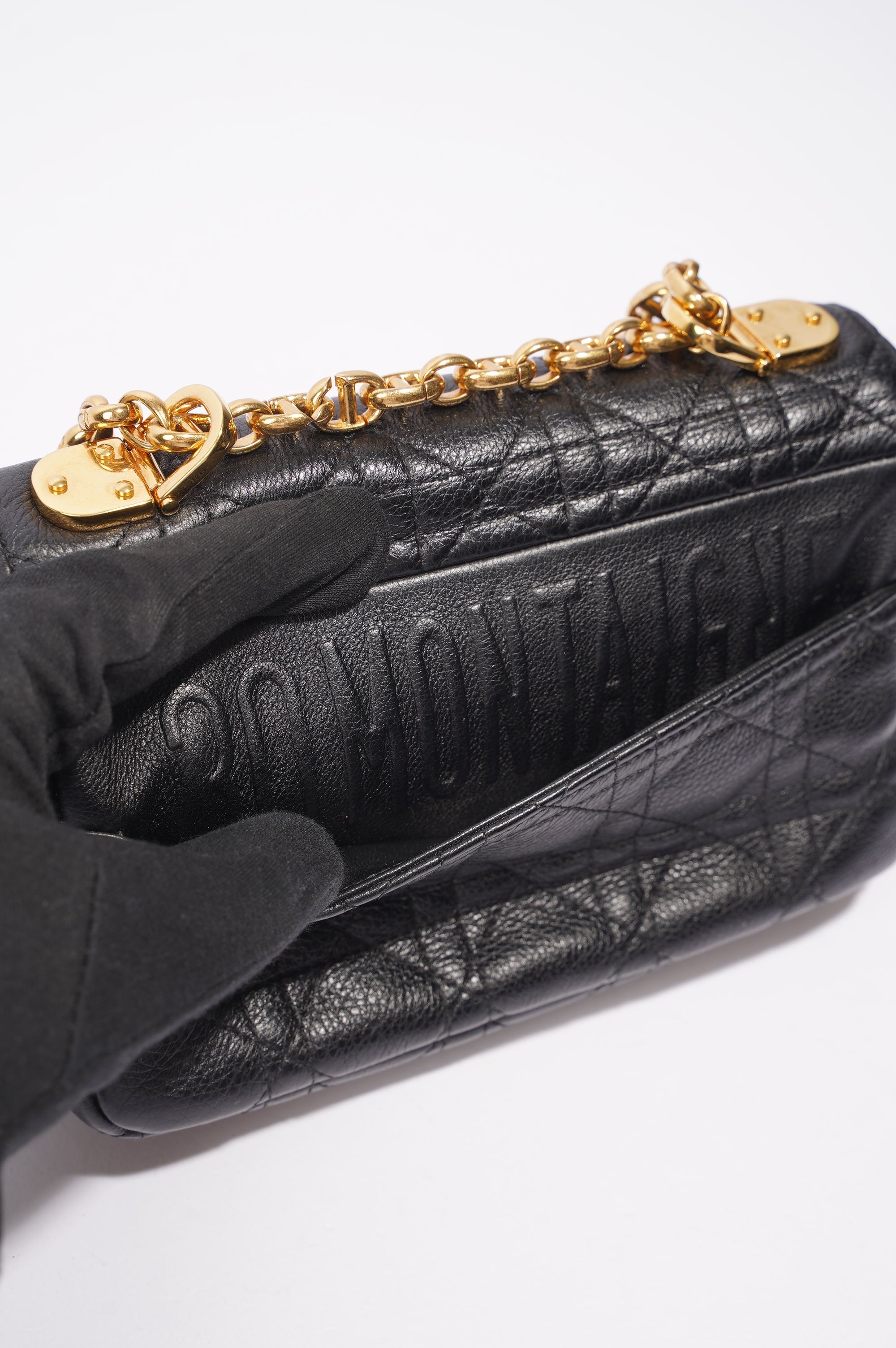 Christian Dior Womens Dior Caro Bag Black Leather Small