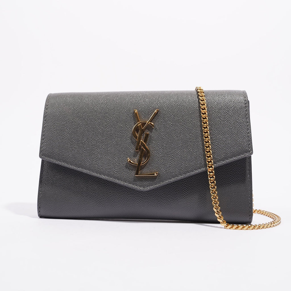 Saint Laurent Womens Uptown Chain Wallet Grey