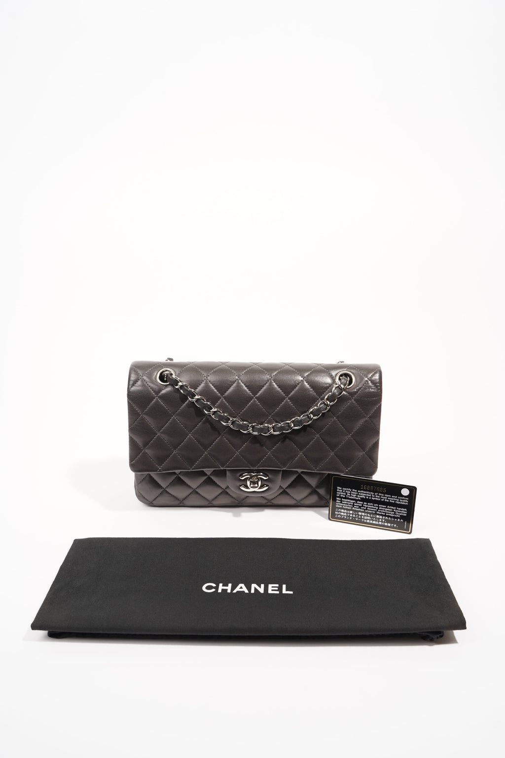Chanel Womens Classic Flap Dark Grey Medium