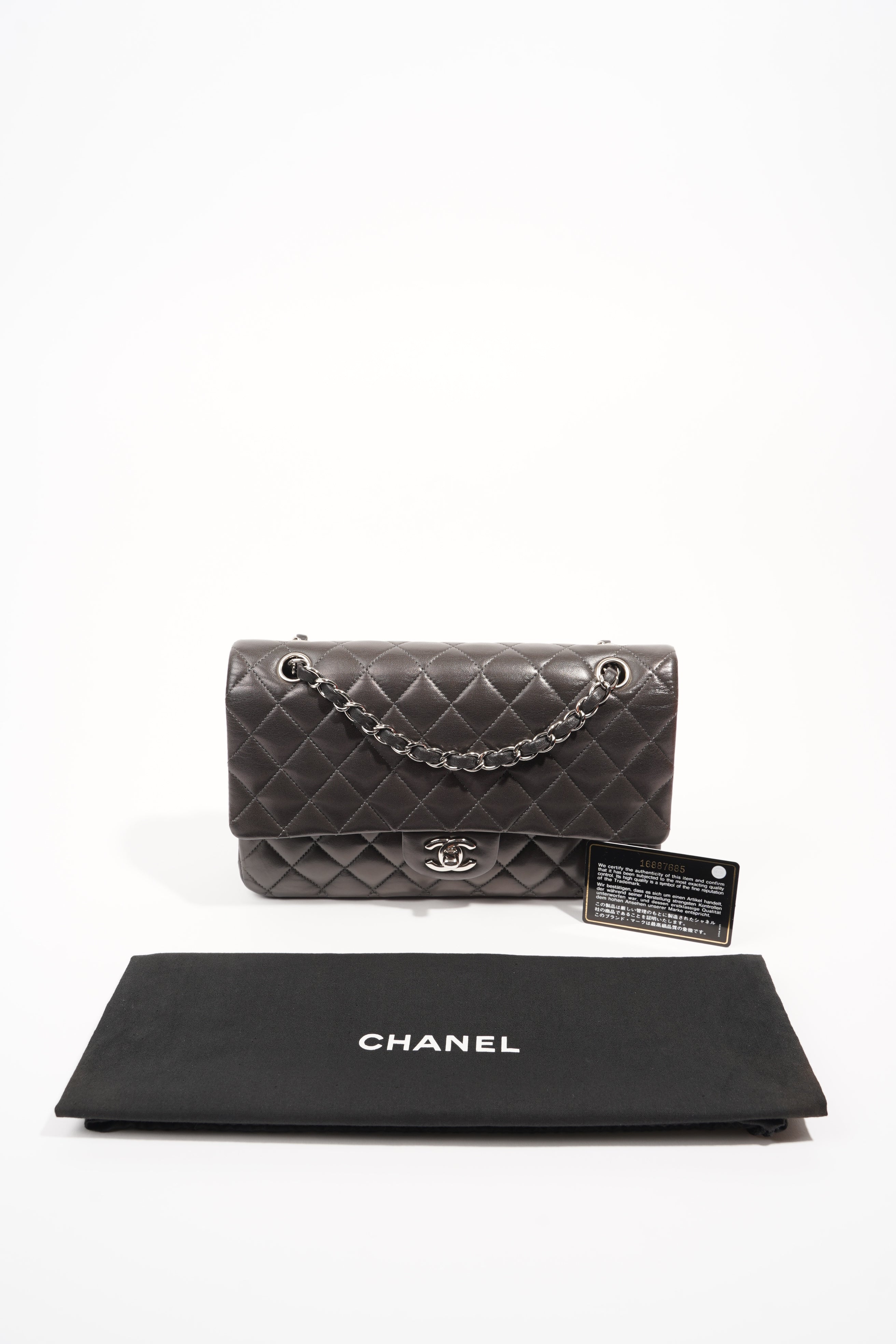 Chanel Womens Classic Flap Dark Grey Medium