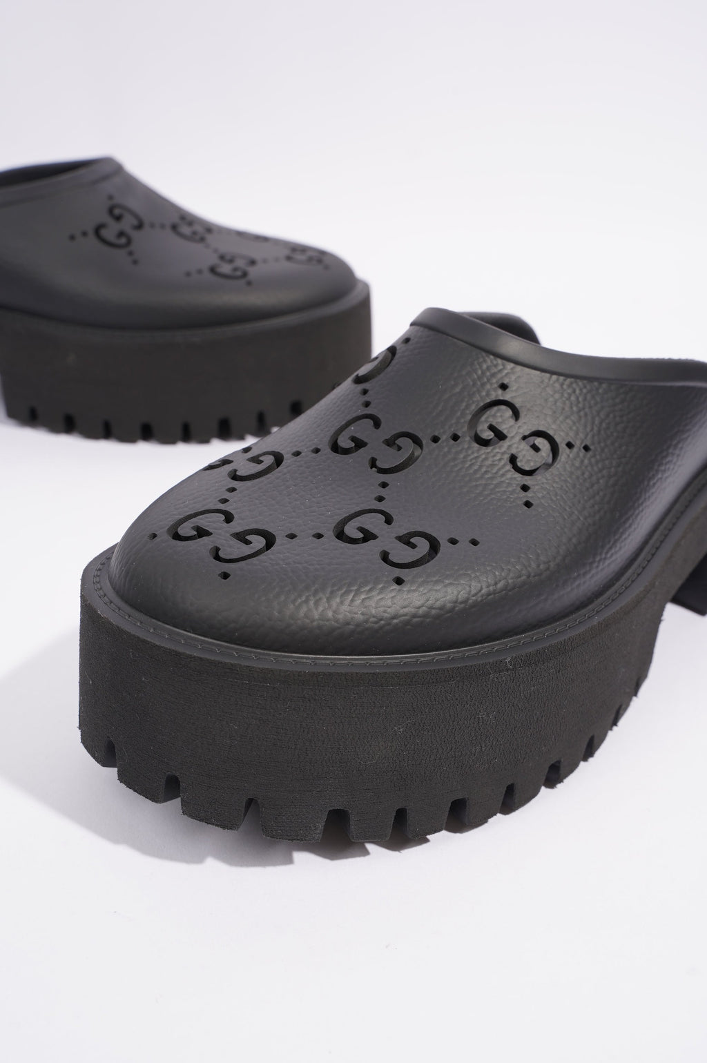 Gucci Womens Platform Perforated G Sandal Black EU 40 / UK 7