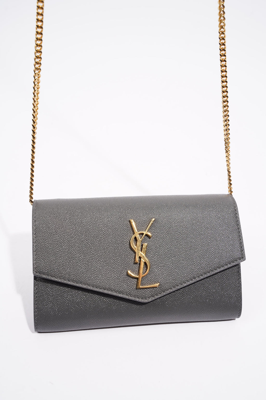Saint Laurent Womens Uptown Chain Wallet Grey