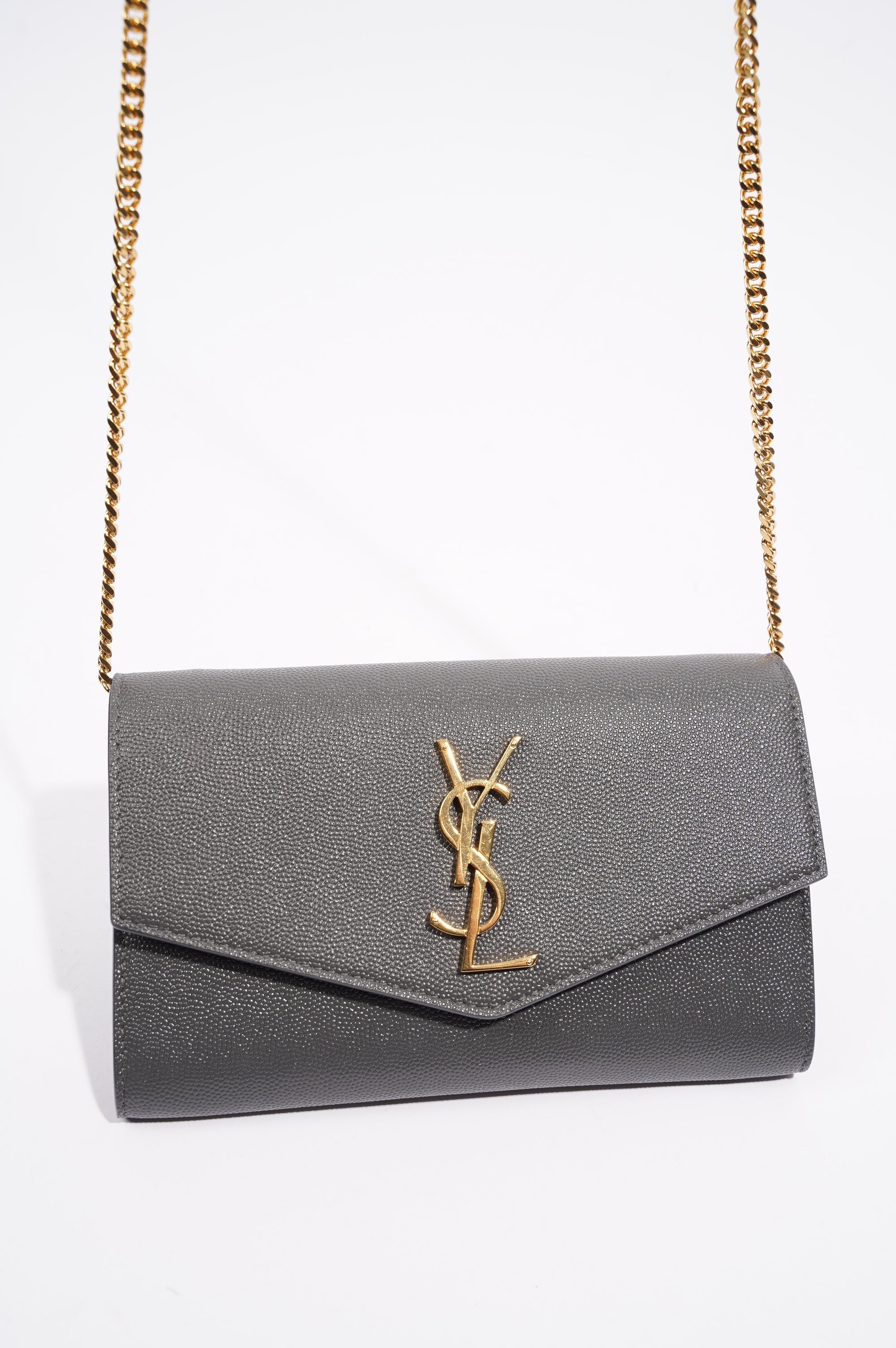 Saint Laurent Womens Uptown Chain Wallet Grey