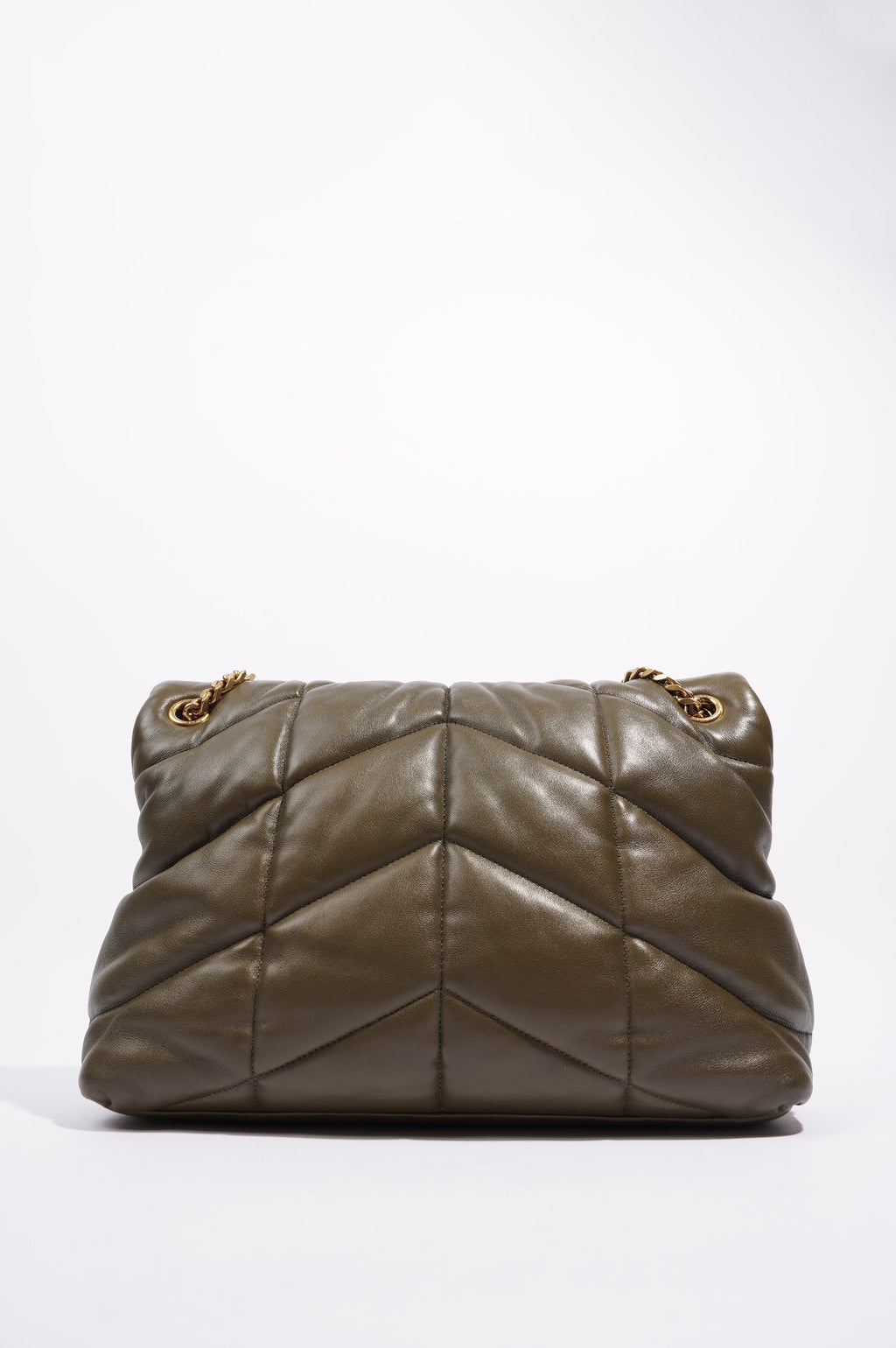 Saint Laurent Womens Lou Lou Puffer Bag Khaki Leather Medium
