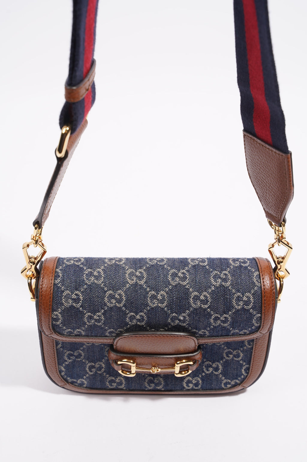 Gucci Womens Horsebit 1955 Mini Bag Demin / Brown