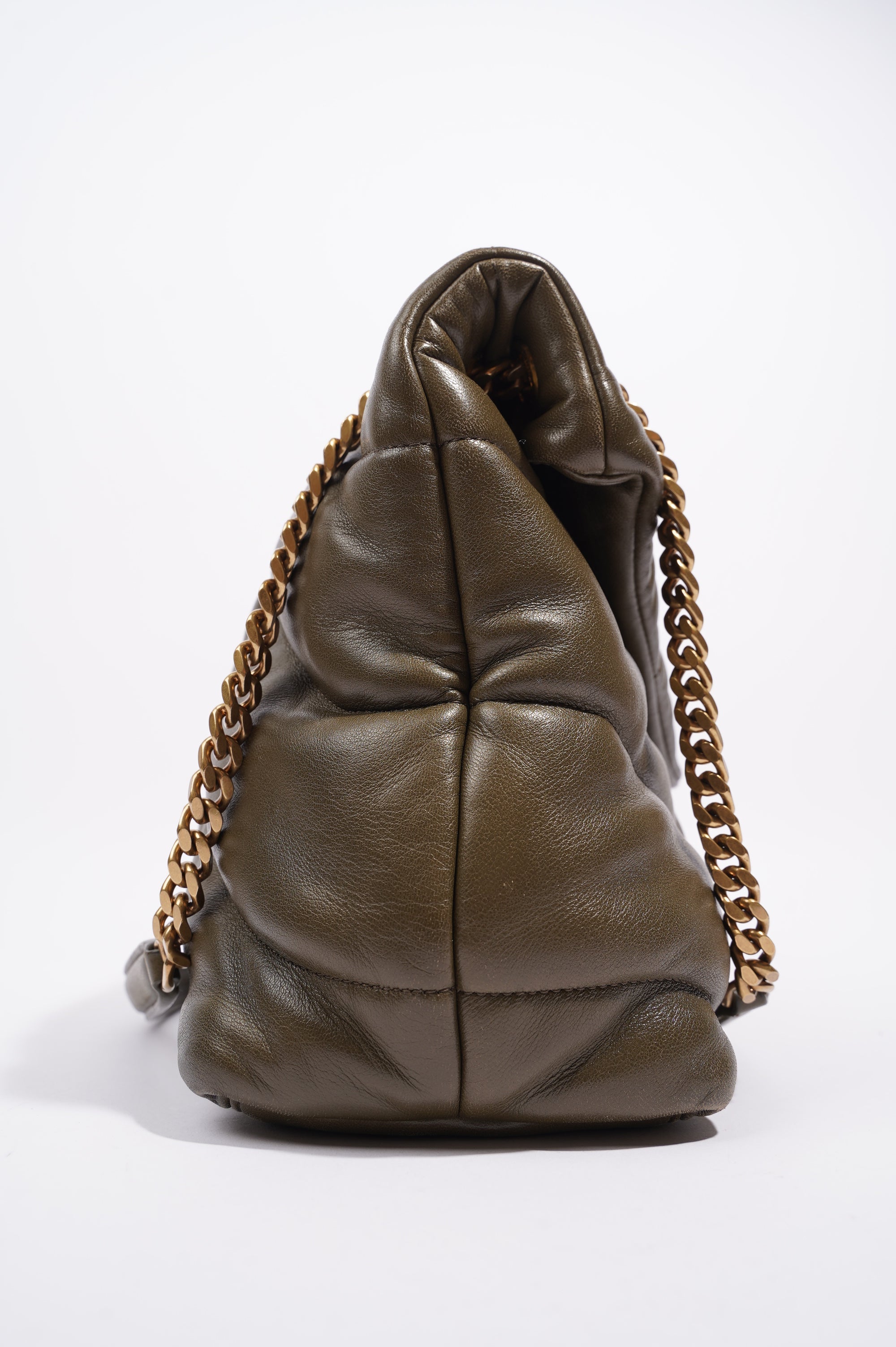 Saint Laurent Womens Lou Lou Puffer Bag Khaki Leather Medium