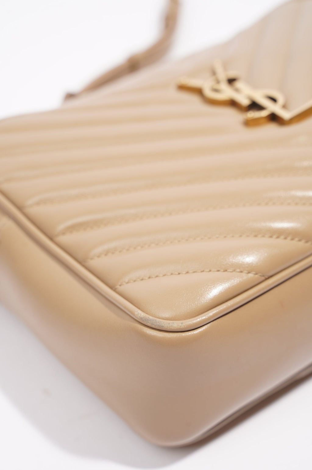 Saint Laurent Womens Camera Bag Beige Leather