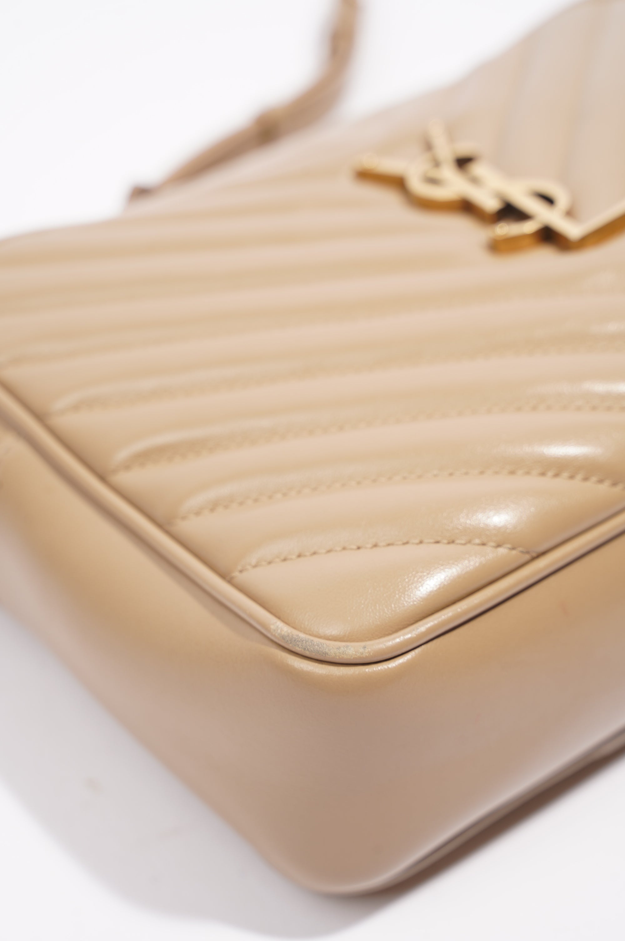 Saint Laurent Womens Camera Bag Beige Leather