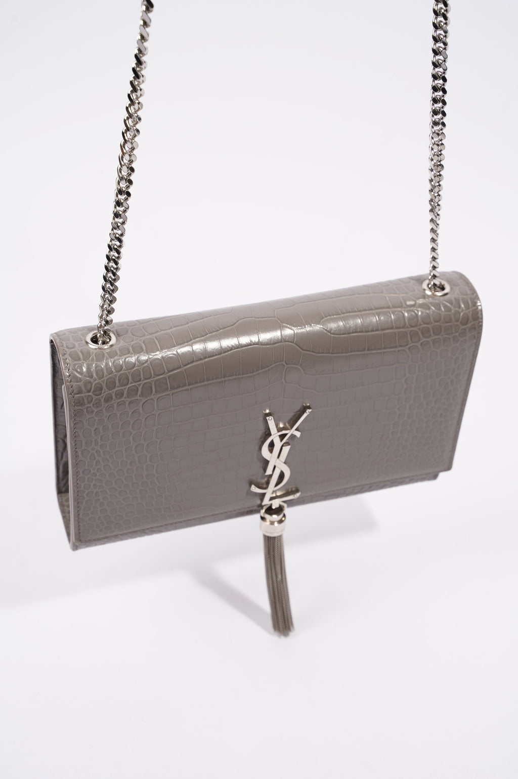 Saint Laurent Kate Tassle Bag Grey / Croc Medium