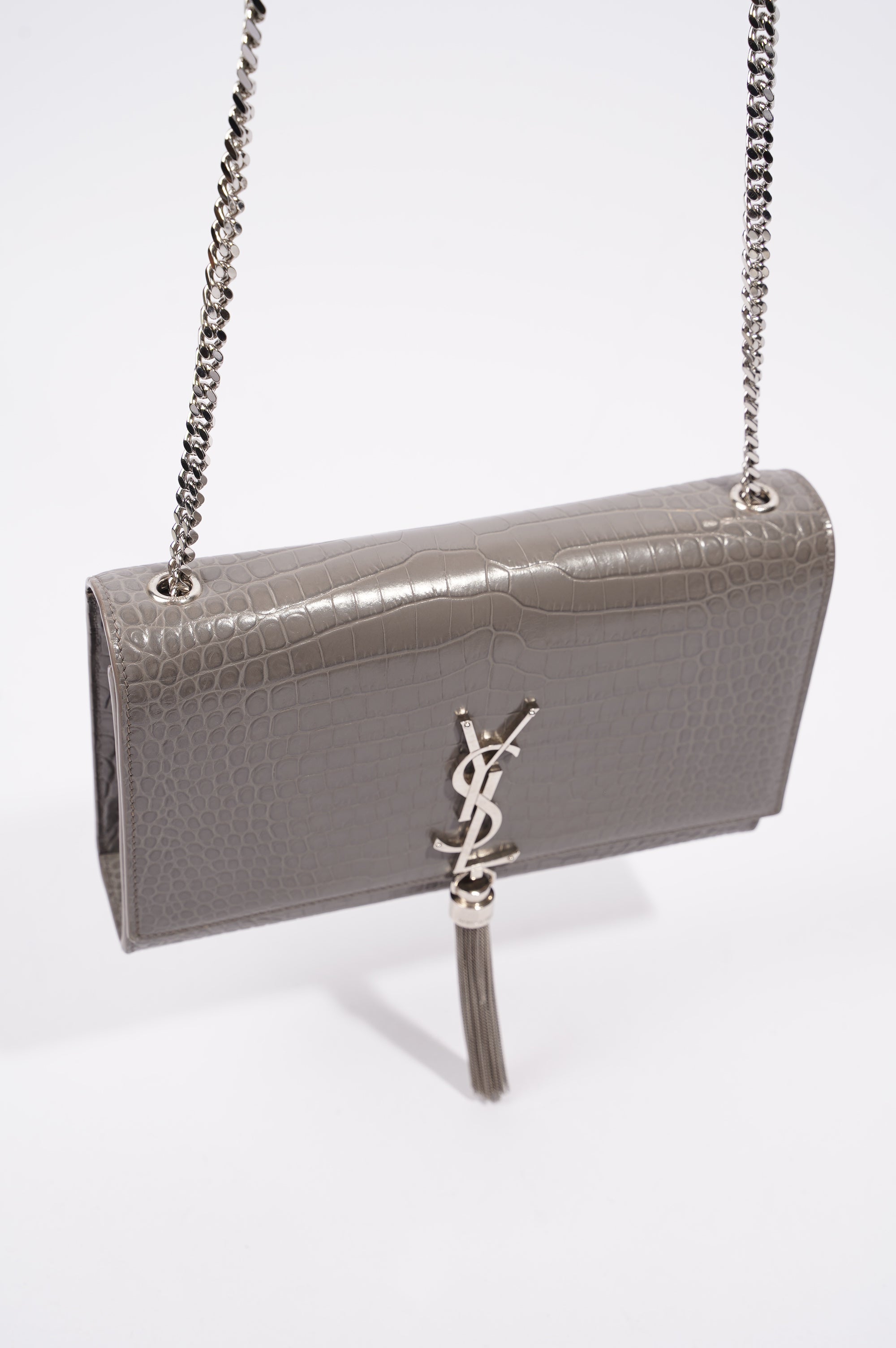 Saint Laurent Kate Tassle Bag Grey / Croc Medium