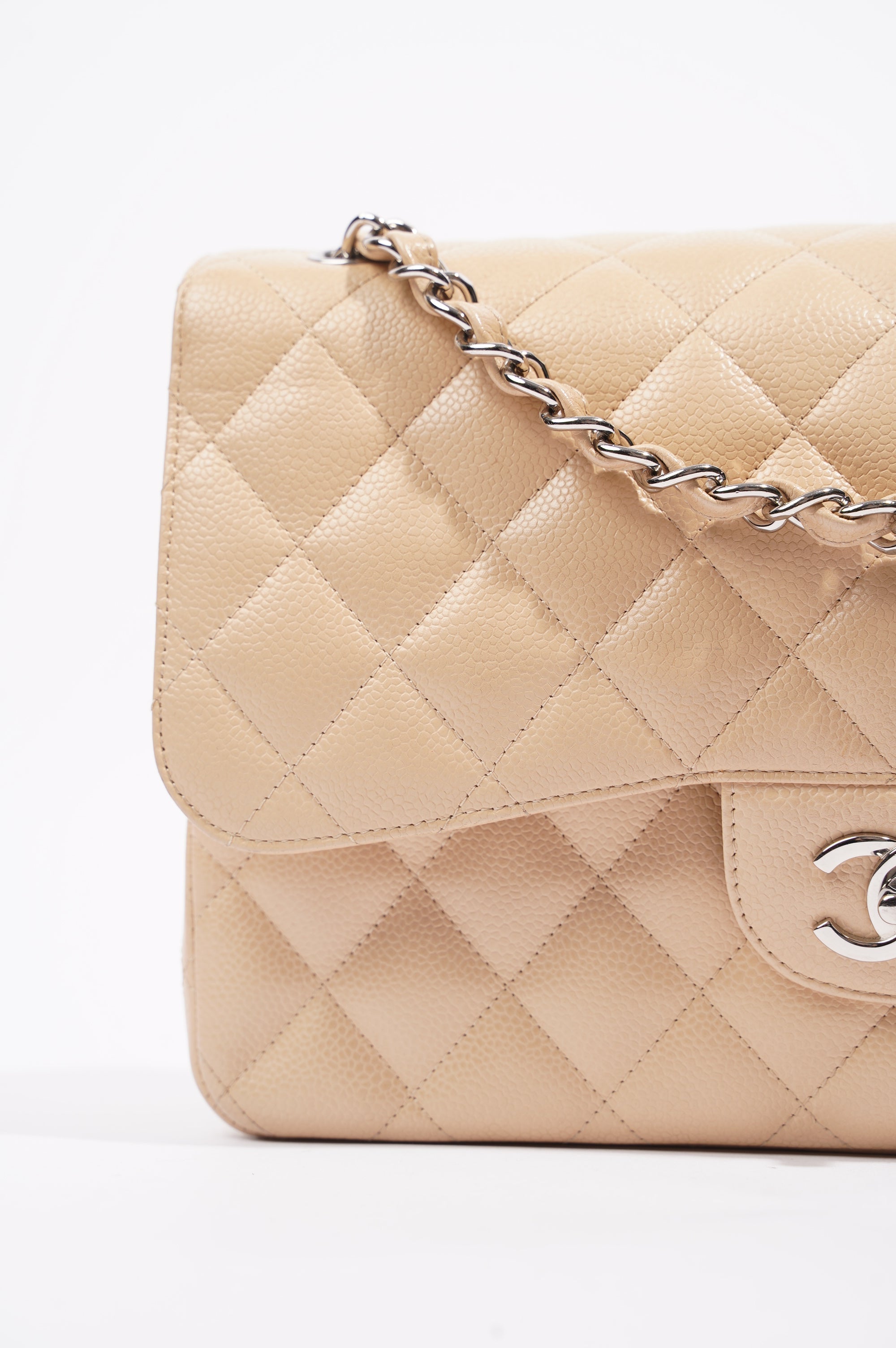 Chanel Womens Classic Flap Beige Caviar Large
